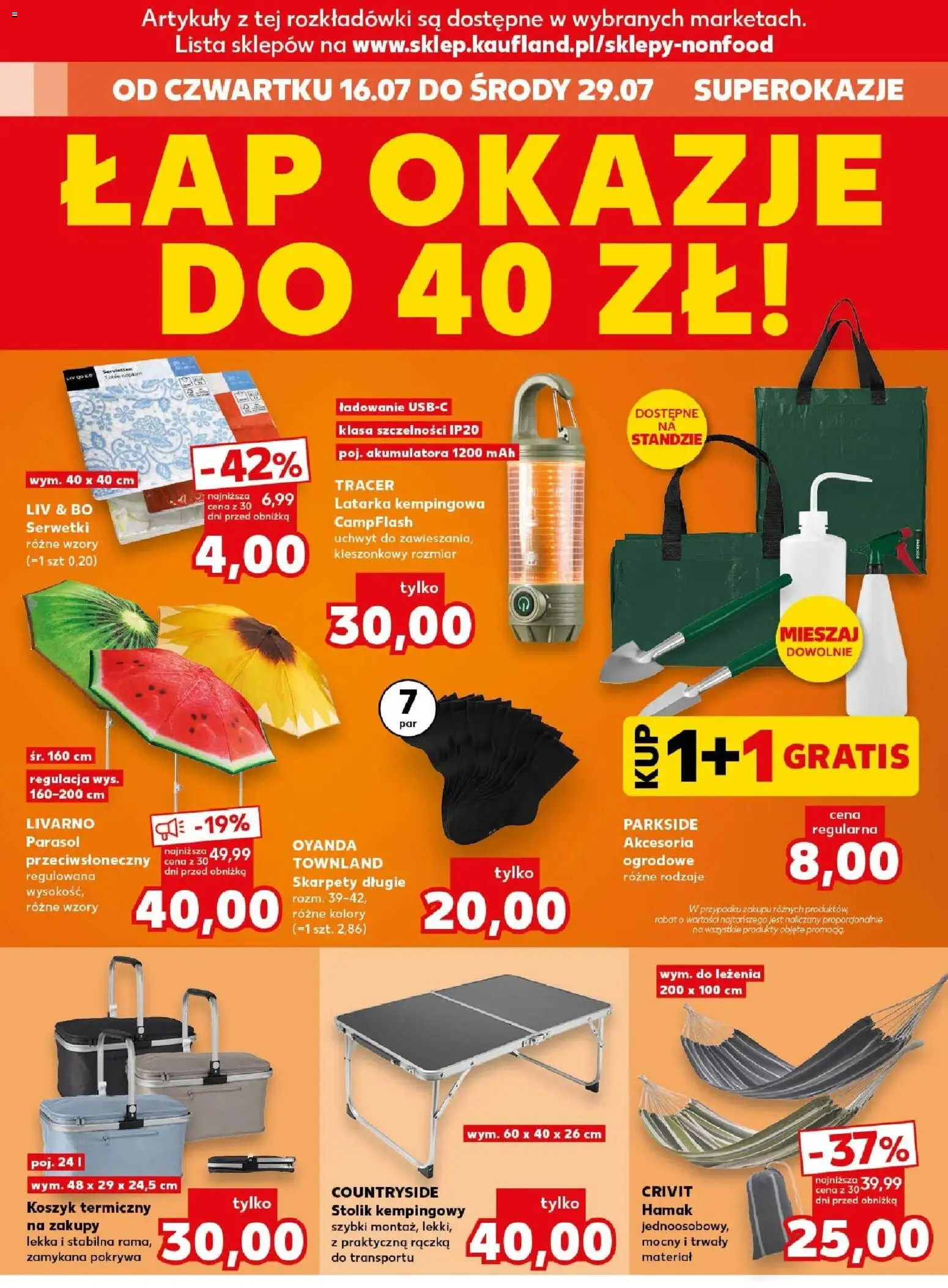 Kaufland gazetka - Złap Okazje od 16.07.2026 | Strona: 14 | Produkty: Skarpety, Parasol, Serwetki, Hamak