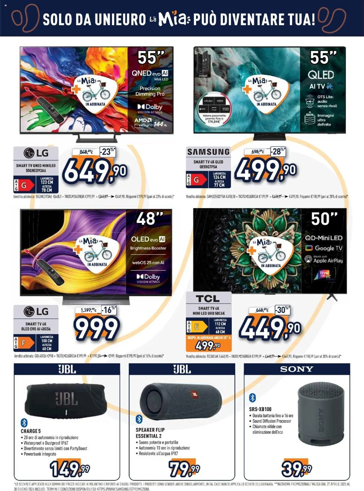 Volantino Unieuro del 29.05.2026 | Pagina: 4 | Prodotti: Audio, Speaker, Batteria, Samsung