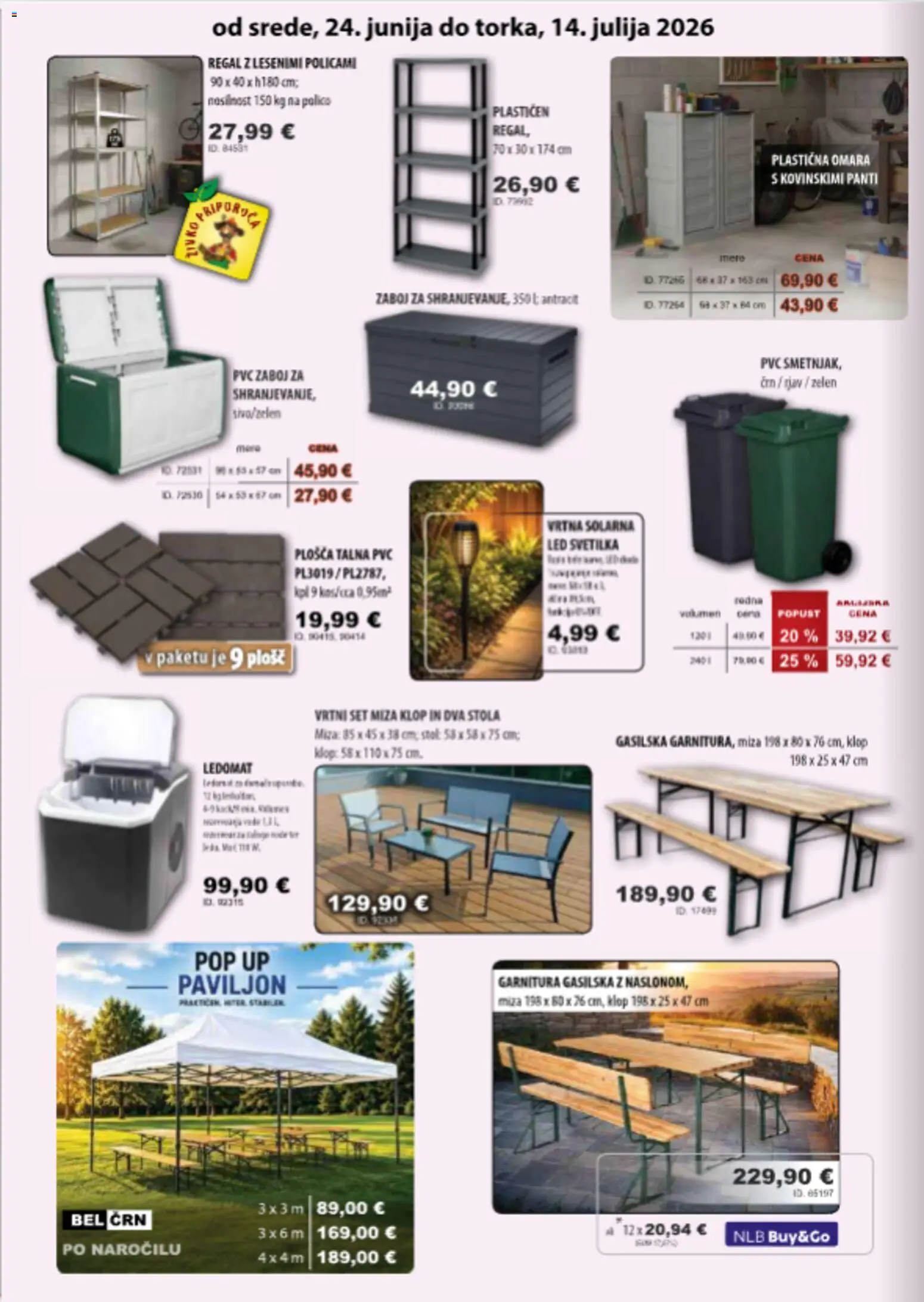 Novi Živex katalog ponudbe – veljaven od 24.06.2026 | Stran: 10 | Izdelki: Led svetilka, Paviljon, Omara, Miza