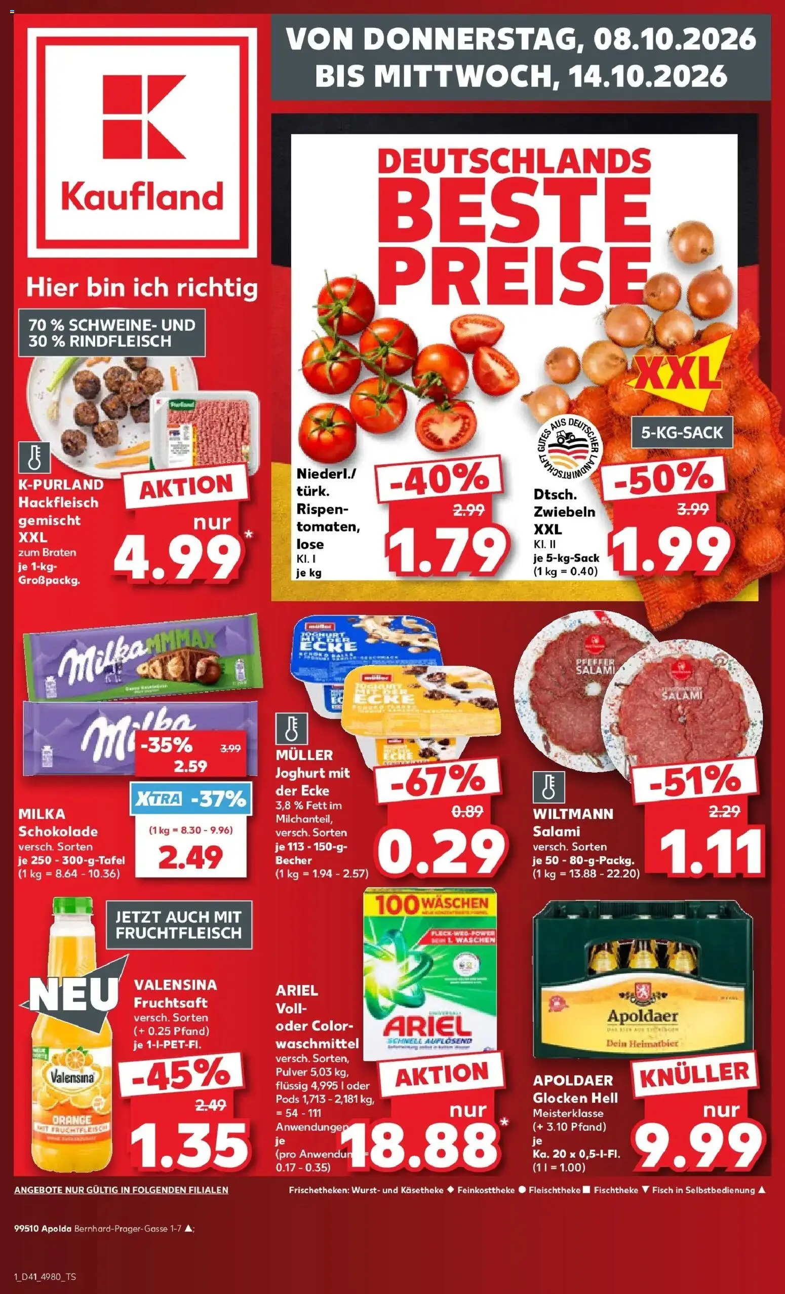 Prospekt Kaufland ab 08.10.2026 » Angebote Online zum Blättern | Seite: 1 | Produkte: Valensina, Waschmittel, Rindfleisch, Hackfleisch