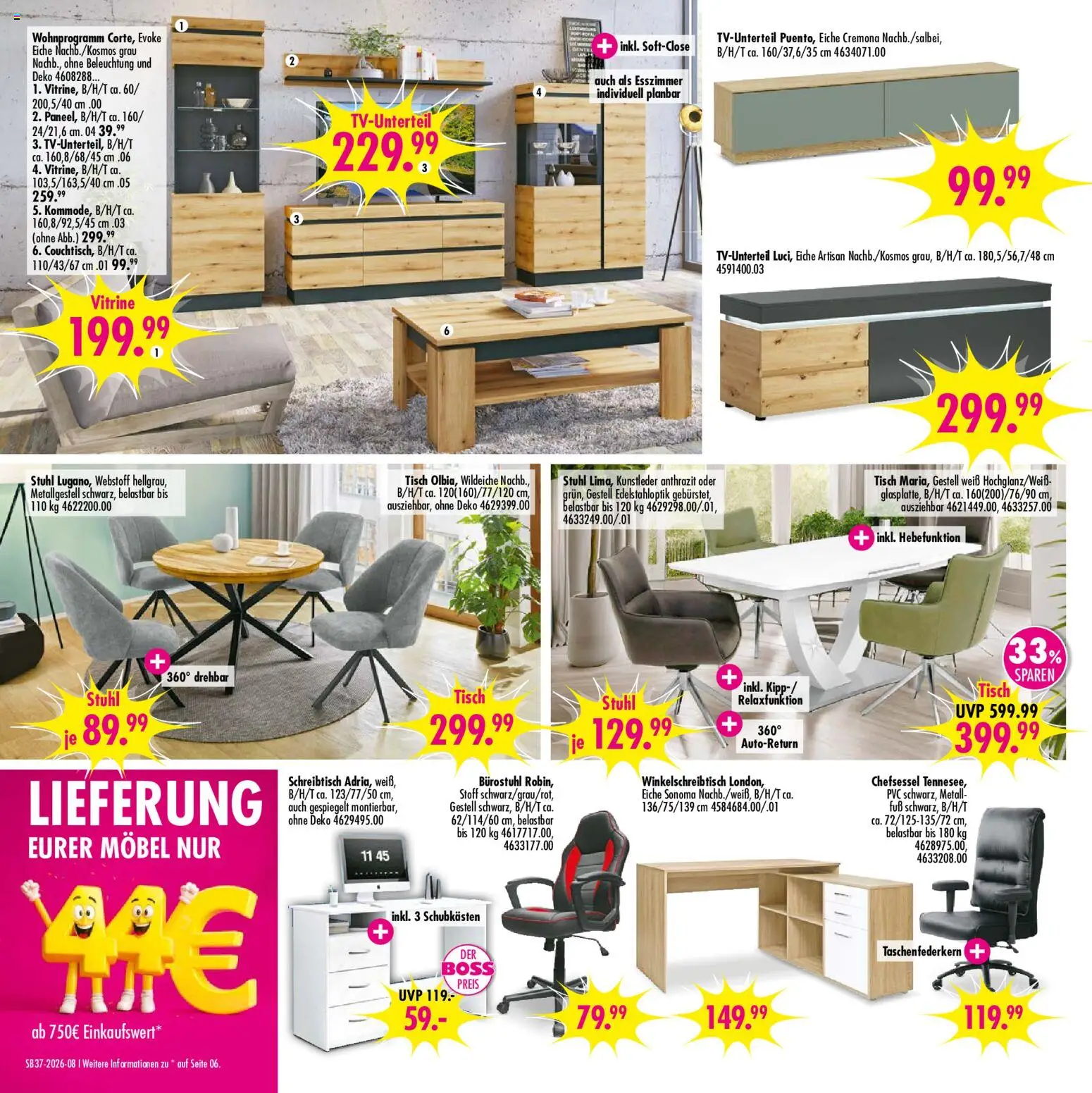 SB Möbel Boss Prospekt – gültig ab 05.09.2026 | Seite: 8 | Produkte: Vitrine, Tisch, Stuhl, Chefsessel