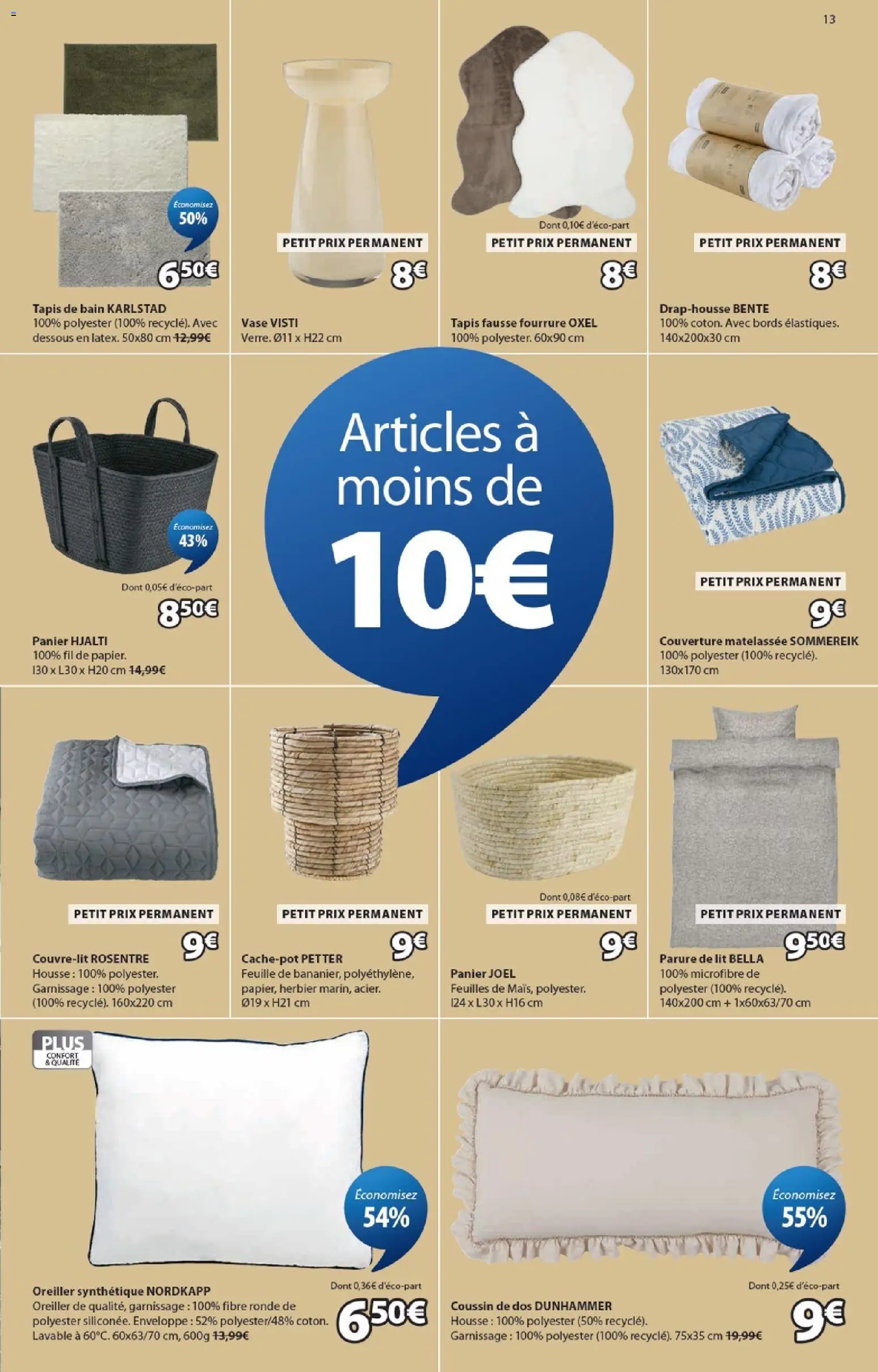 {H1} | Page: 13 | Produits: Tapis de bain, Parure de lit, Oreiller, Panier