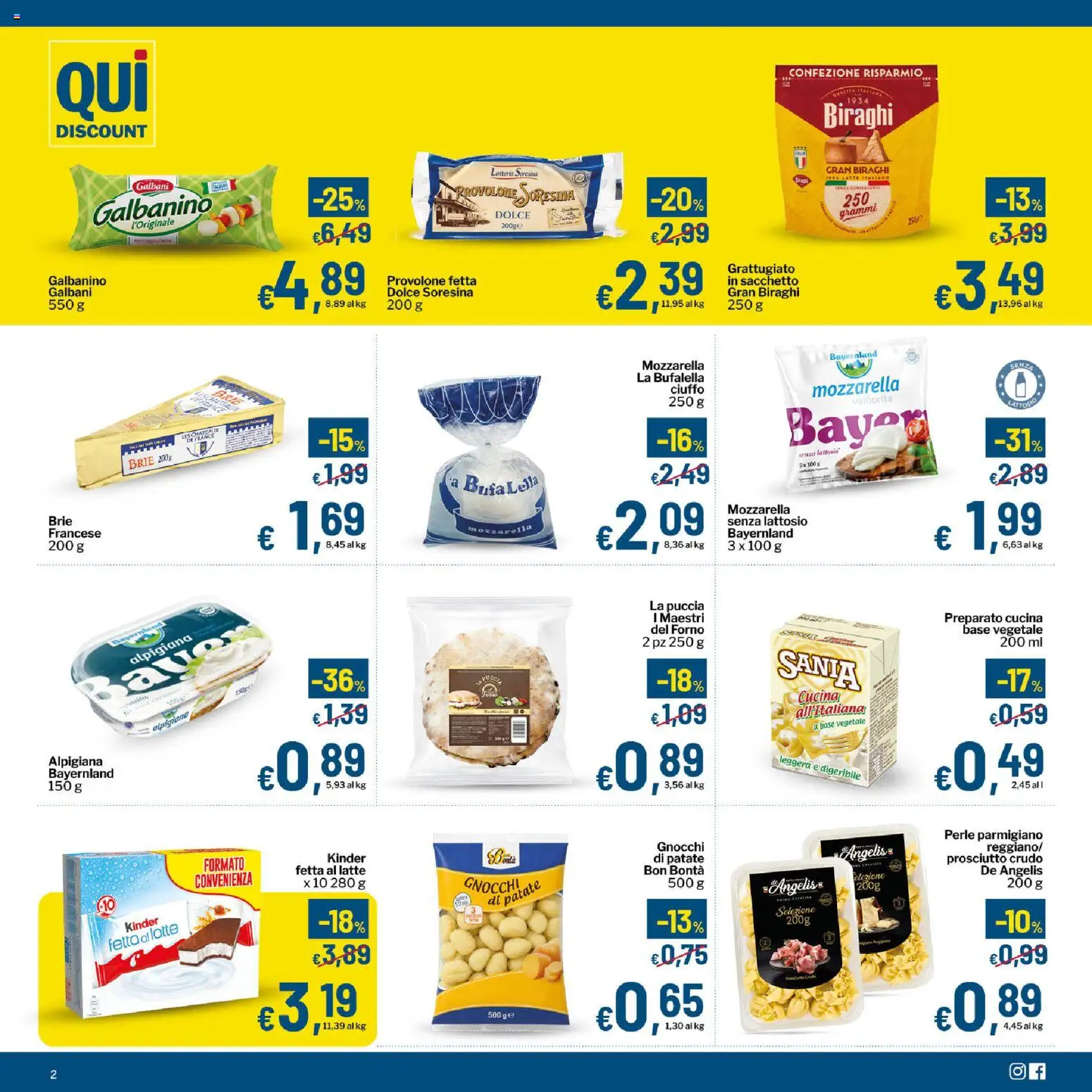 Volantino Qui Discount del 22/09/2026 | Pagina: 2 | Prodotti: Mozzarella, Latte, Prosciutto, Parmigiano