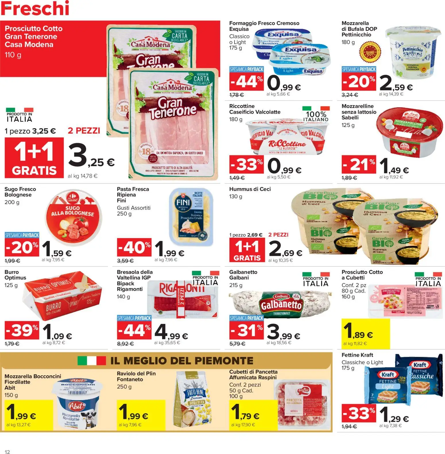 Volantino Carrefour del 13/07/2026 | Pagina: 12 | Prodotti: Pancetta, Formaggio, Hummus, Vassoio