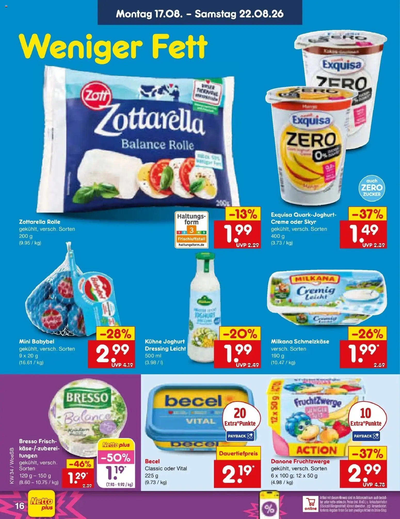 Netto Marken-Discount Prospekt Gemmingen – gültig ab 17.08.2026 | Seite: 22 | Produkte: Fruchtzwerge, Becel, Creme, Skyr