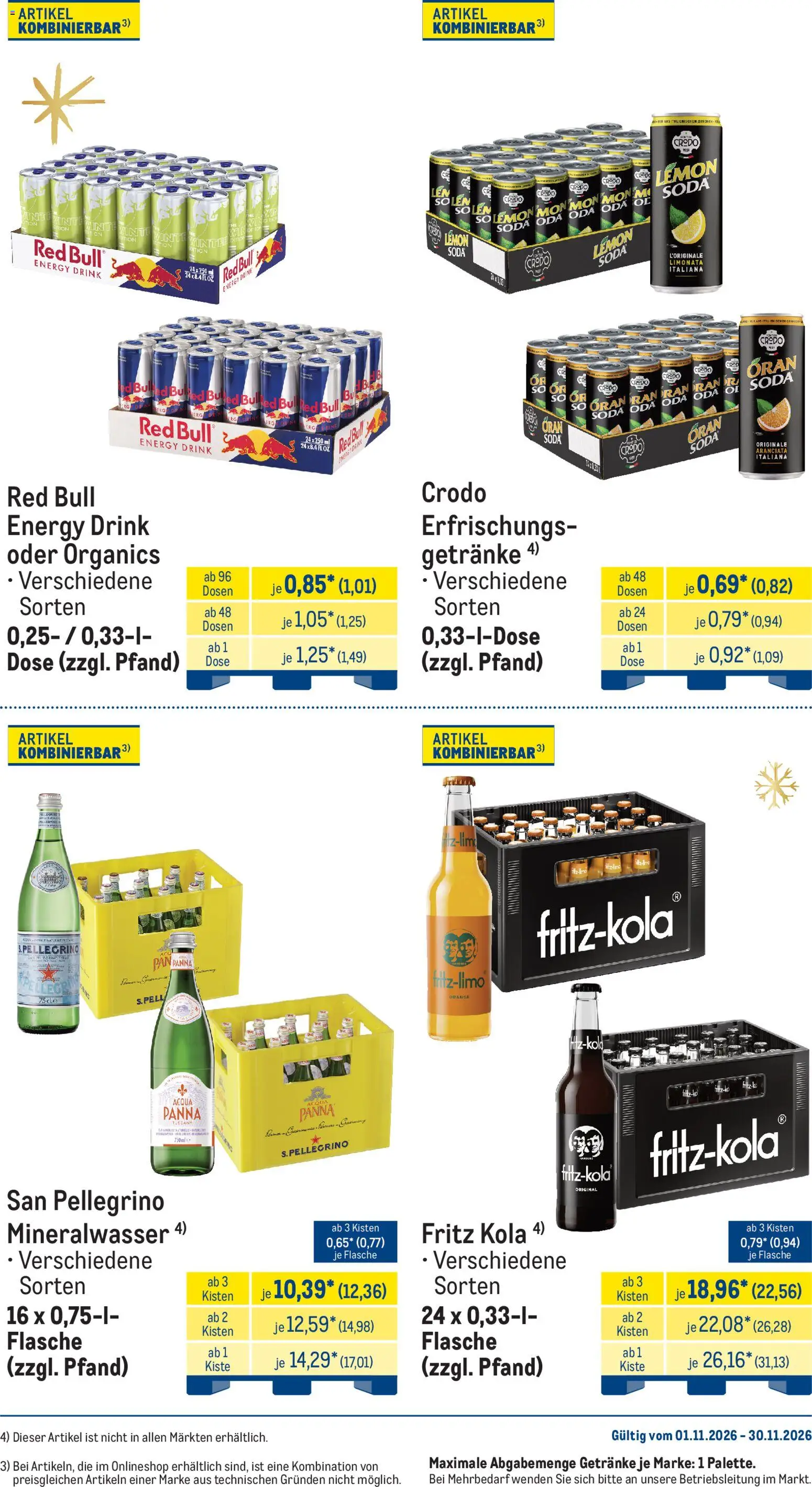 Metro Monats-Menü – gültig ab 01.11.2026 | Seite: 25 | Produkte: Red bull, Öl, Fritz kola, Mineralwasser