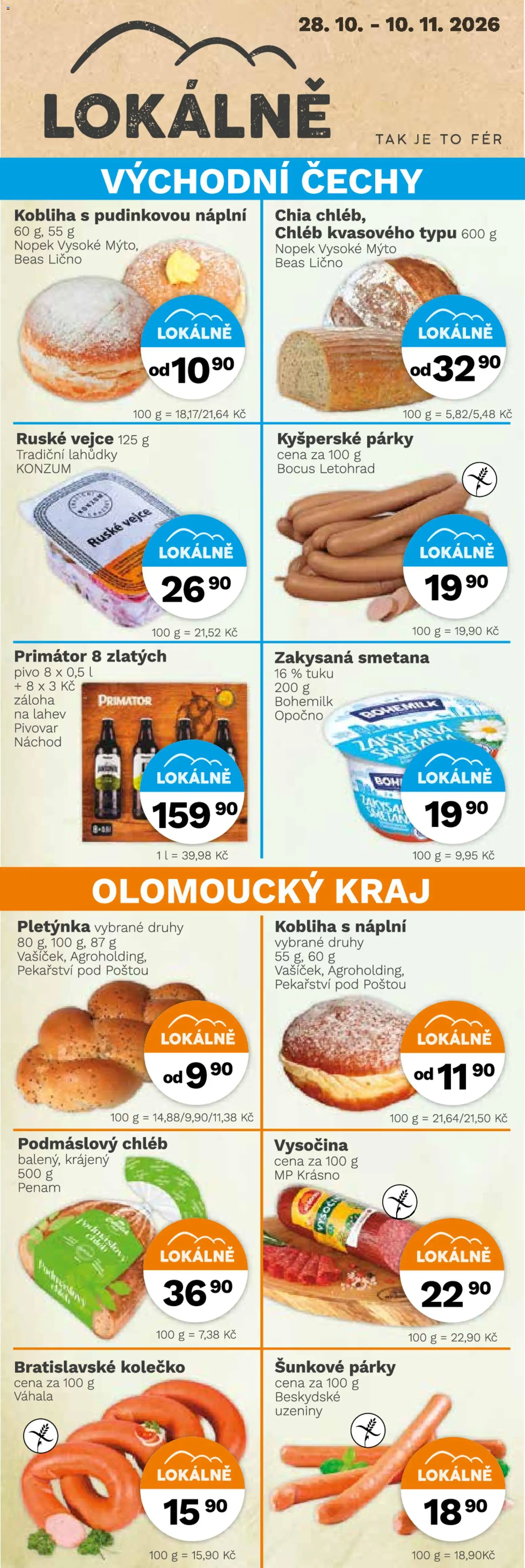 Konzum leták od 28.10.2026 | Strana: 2 | Produkty: Vejce, Smetana, Párky, Uzeniny
