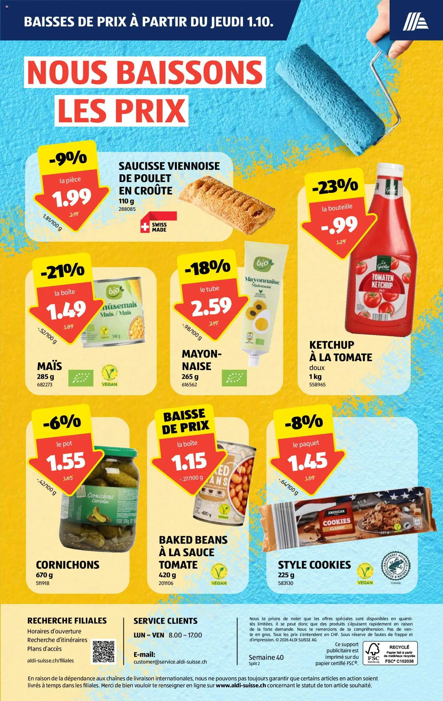 Aldi aktionen FR – gültig ab 01.10.2026 | Seite: 3 | Produkte: Mais, Tomaten, Ketchup, Mayonnaise