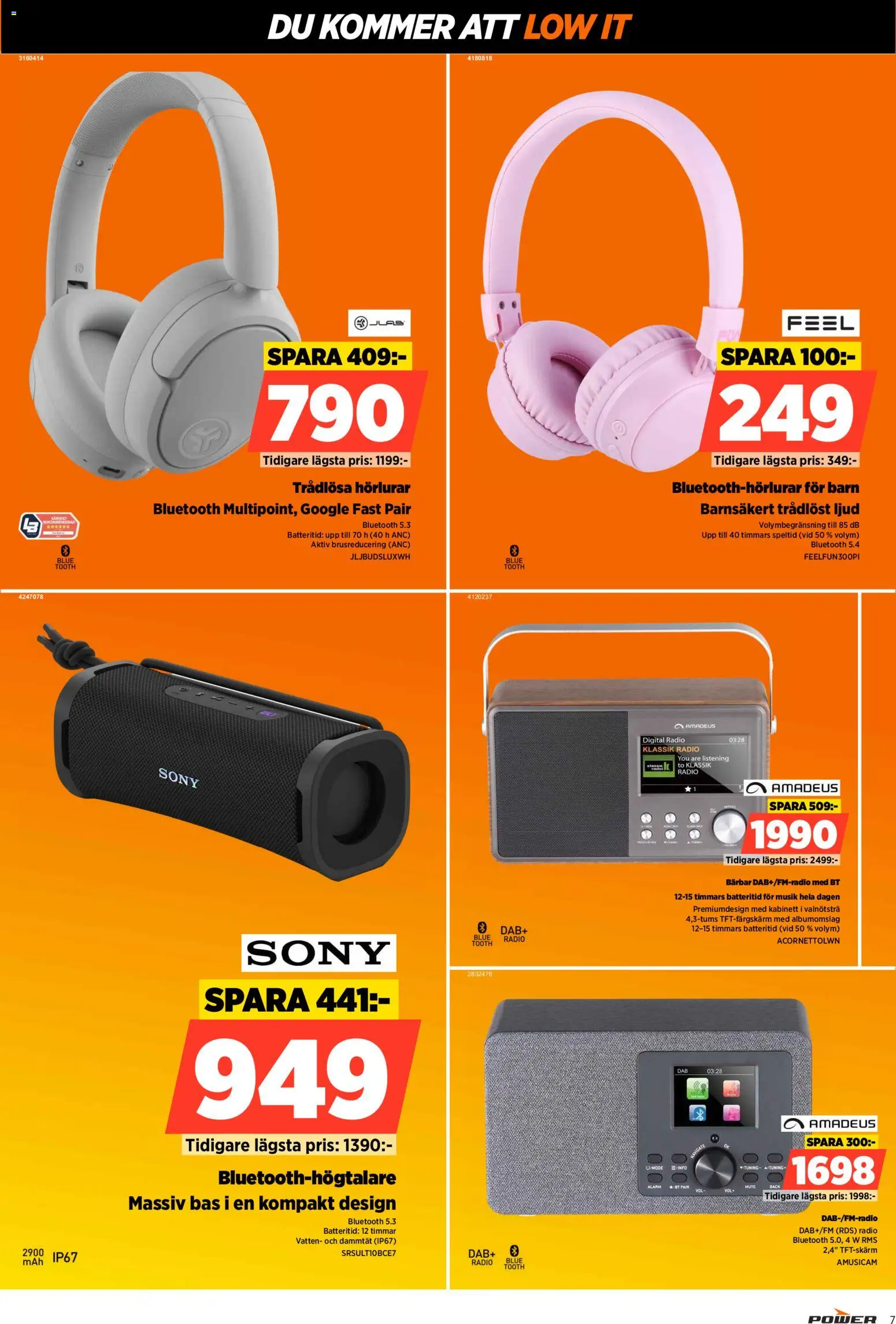 Power reklamblad aktuell från 15.06.2026 | Sida: 7 | Produkter: Trådlösa hörlurar, Radio, Hörlurar