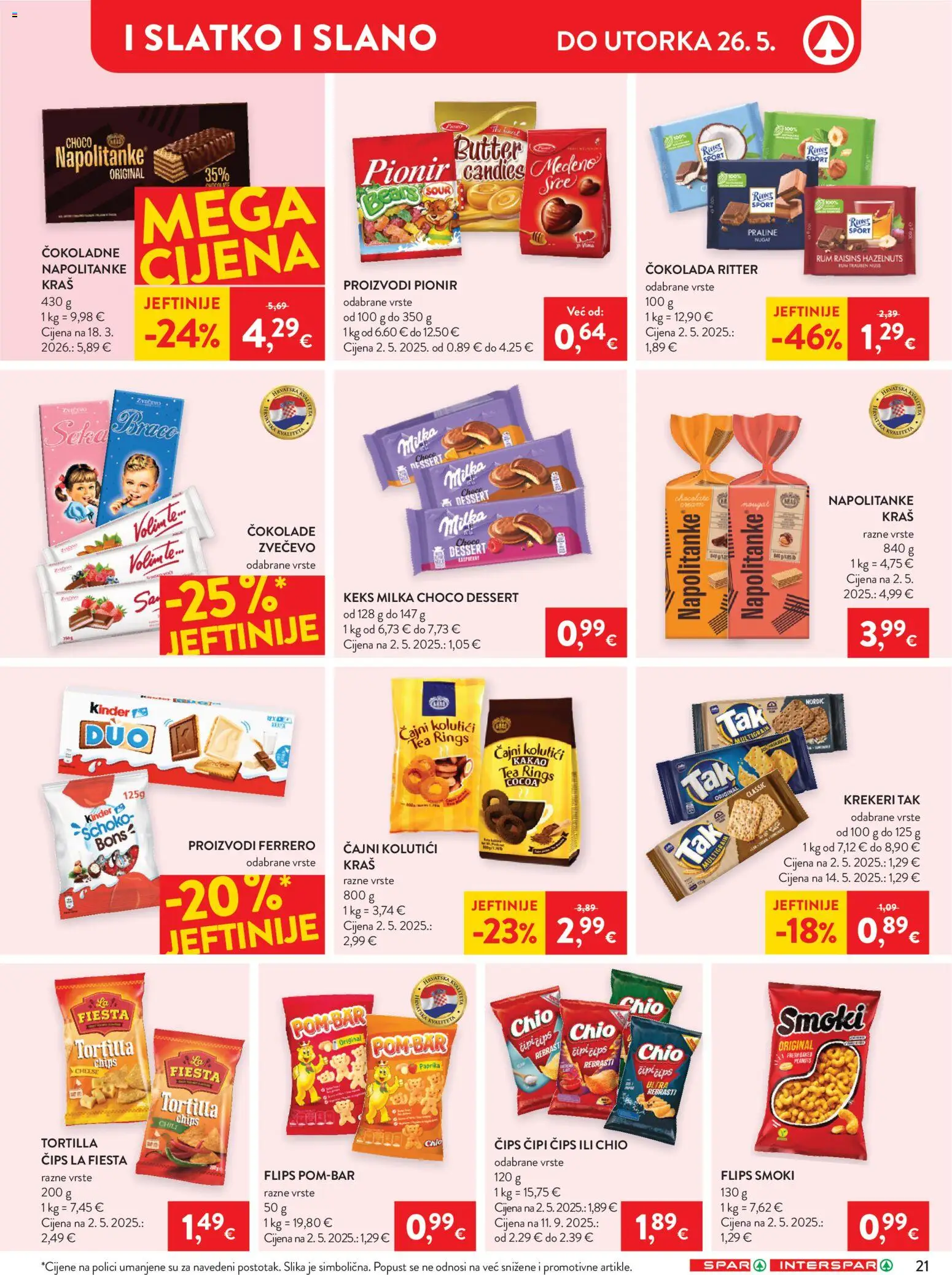 Spar katalog | vrijedi od 20.05.2026 | Stranica: 26 | Proizvodi: Flips, Čajni kolutići, Milka, Krekeri