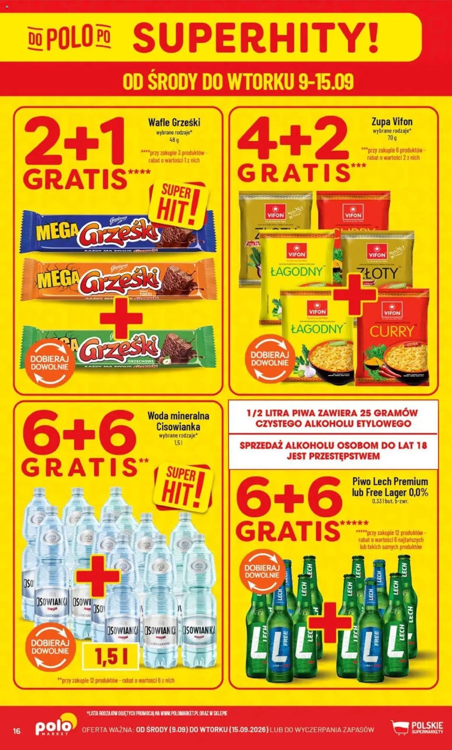Nowa POLOmarket gazetka od jutra 09.09.2026 | Strona: 16 | Produkty: Cisowianka, Wafle, Vifon, Woda