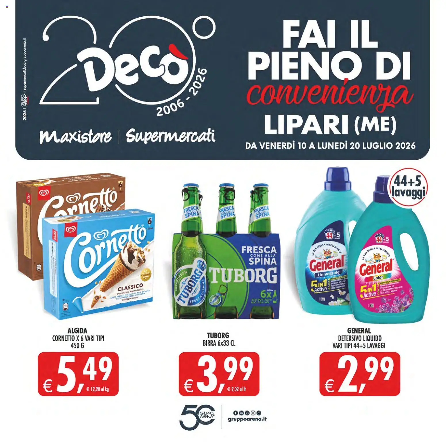 Volantino Decò del 10/07/2026 | Pagina: 1 | Prodotti: Birra, Cornetto, Latte, Nocciole