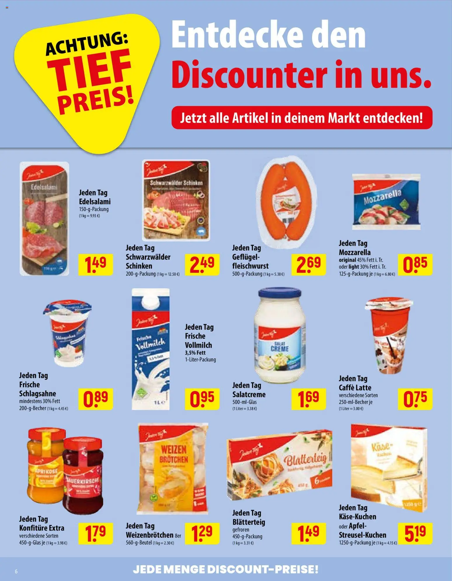 Famila Prospekt – gültig ab 03.08.2026 | Seite: 6 | Produkte: Schlagsahne, Mozzarella, Äpfel, Schinken