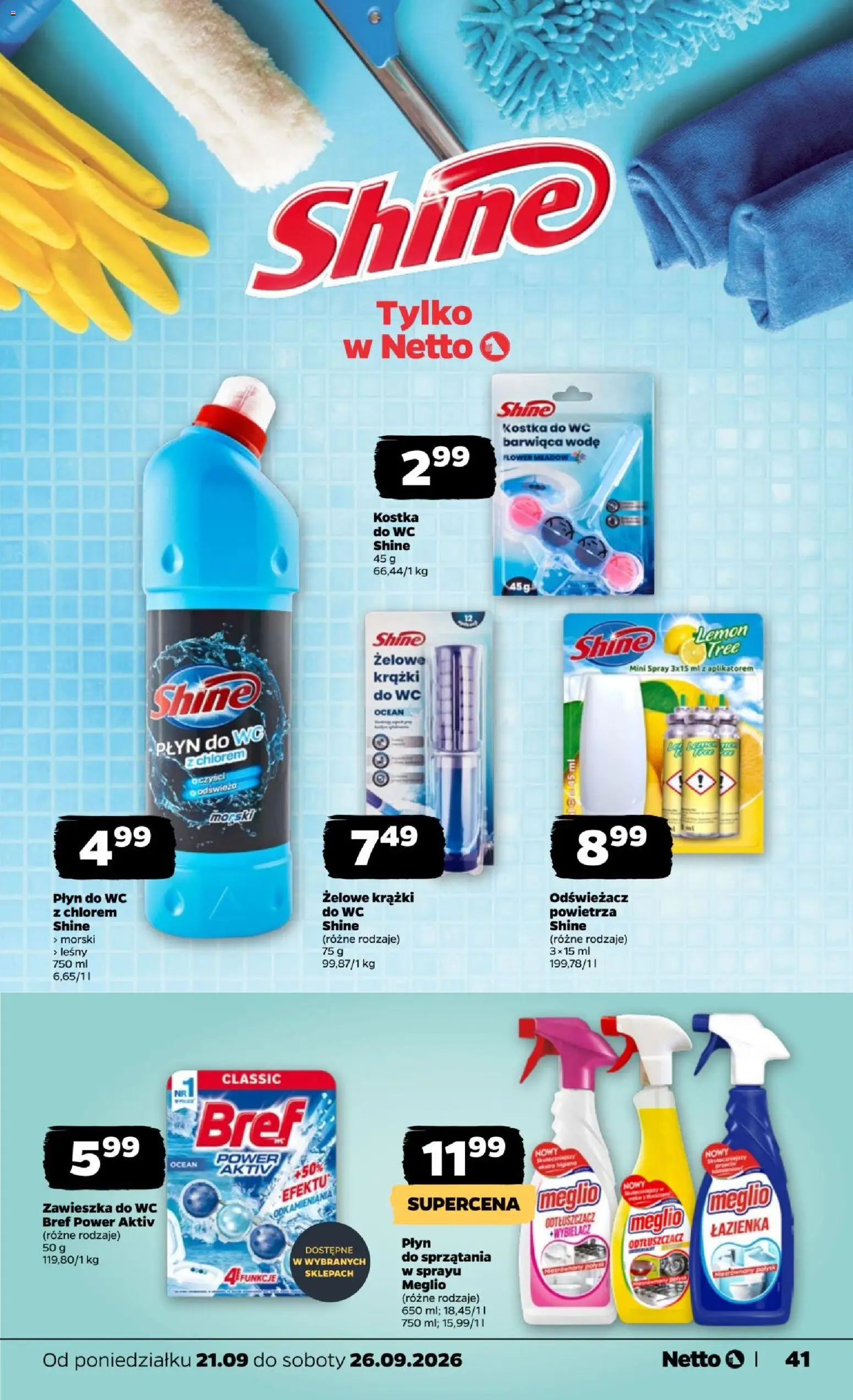 Netto gazetka od poniedziałku od 21.09.2026 | Strona: 41 | Produkty: Meglio, Odświeżacz, Cleaner, Kostka do WC