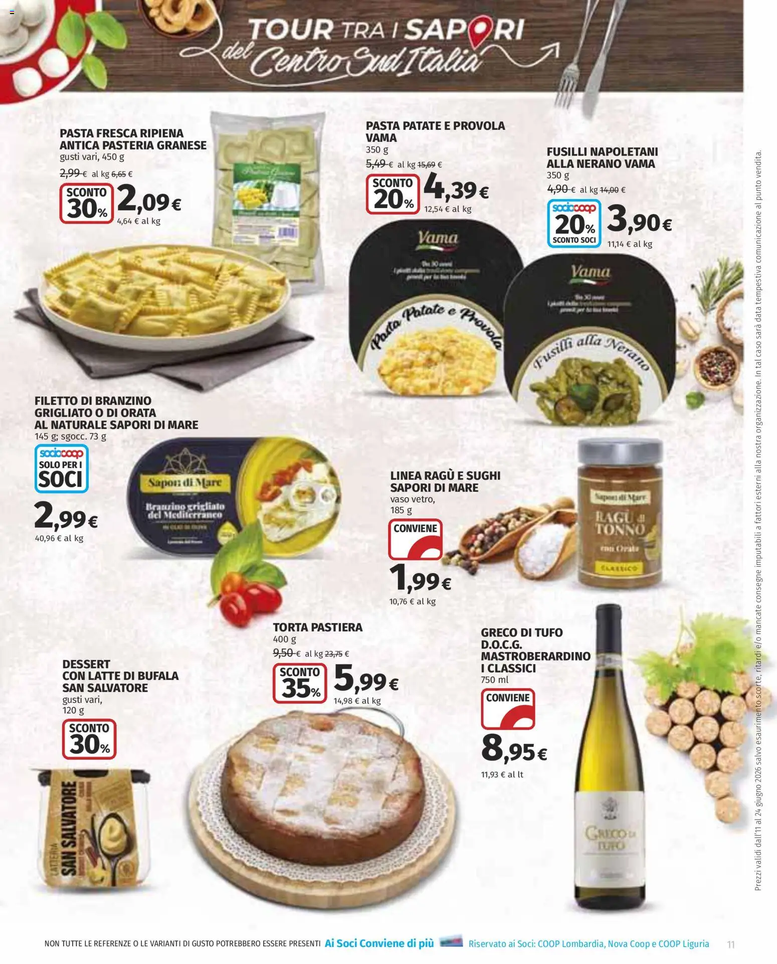 Volantino COOP del 11.06.2026 | Pagina: 11 | Prodotti: Branzino, Pasta, Tonno, Vaso