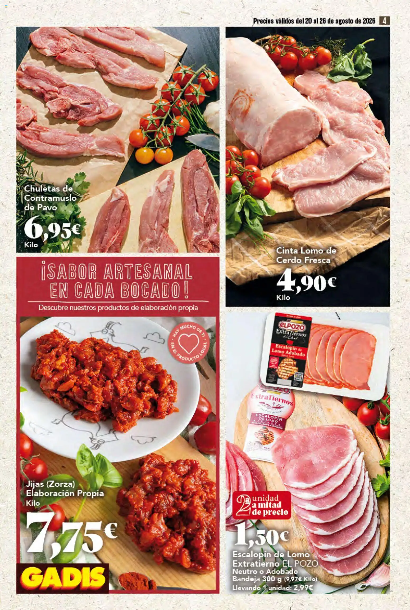 Gadis folleto │ válido desde el 20/08/2026 | Página: 4 | Productos: Lomo, Cerdo, Bandeja, Pavo