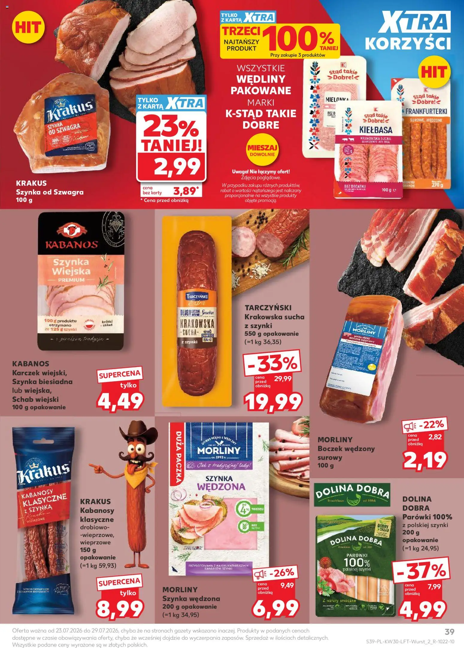 Kaufland gazetka od 23.07.2026 | Strona: 39 | Produkty: Mięso, Frankfurterki, Kabanosy, Parówki