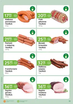 Pogląd oferty "Eurocash gazetka - Katalog Wędlin" - ważna od 07.05.2026 | Strona: 32 | Produkty: Kiełbasa, Frankfurterki, Szynka, Boczek