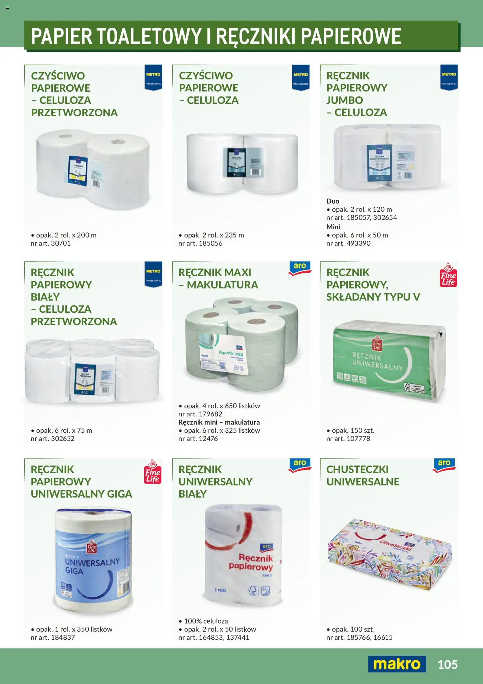 Makro Gazetka - Profesjonalna Gastronomia od 01.02.2026 | Strona: 105 | Produkty: Chusteczki, Rolki, Ręczniki papierowe, Ręcznik papierowy