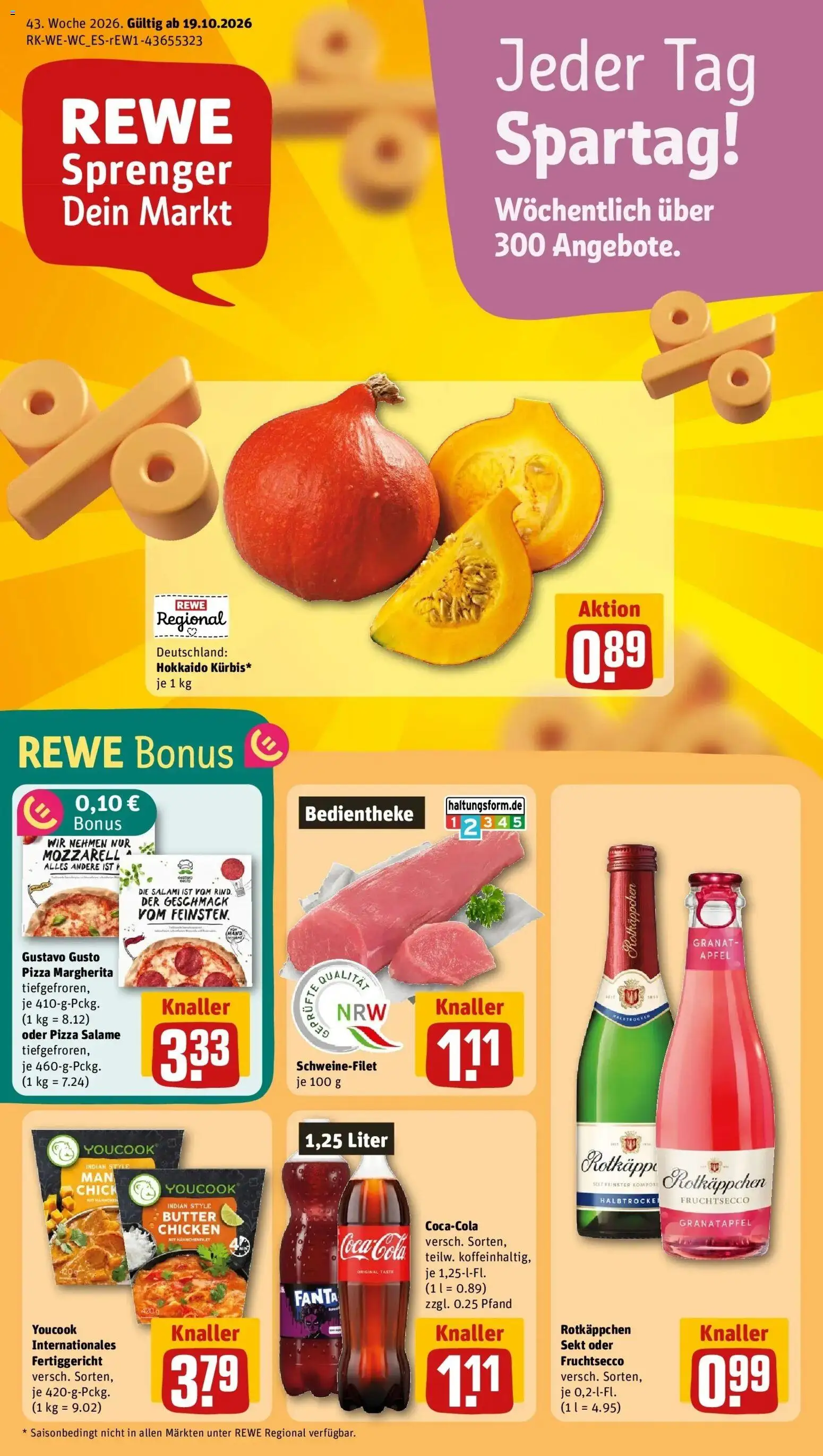 REWE Prospekt ab 19.10.2026 zum Blättern » Angebote | Seite: 1 | Produkte: Sekt, Fruchtsecco, Schweinefilet, Rotkäppchen