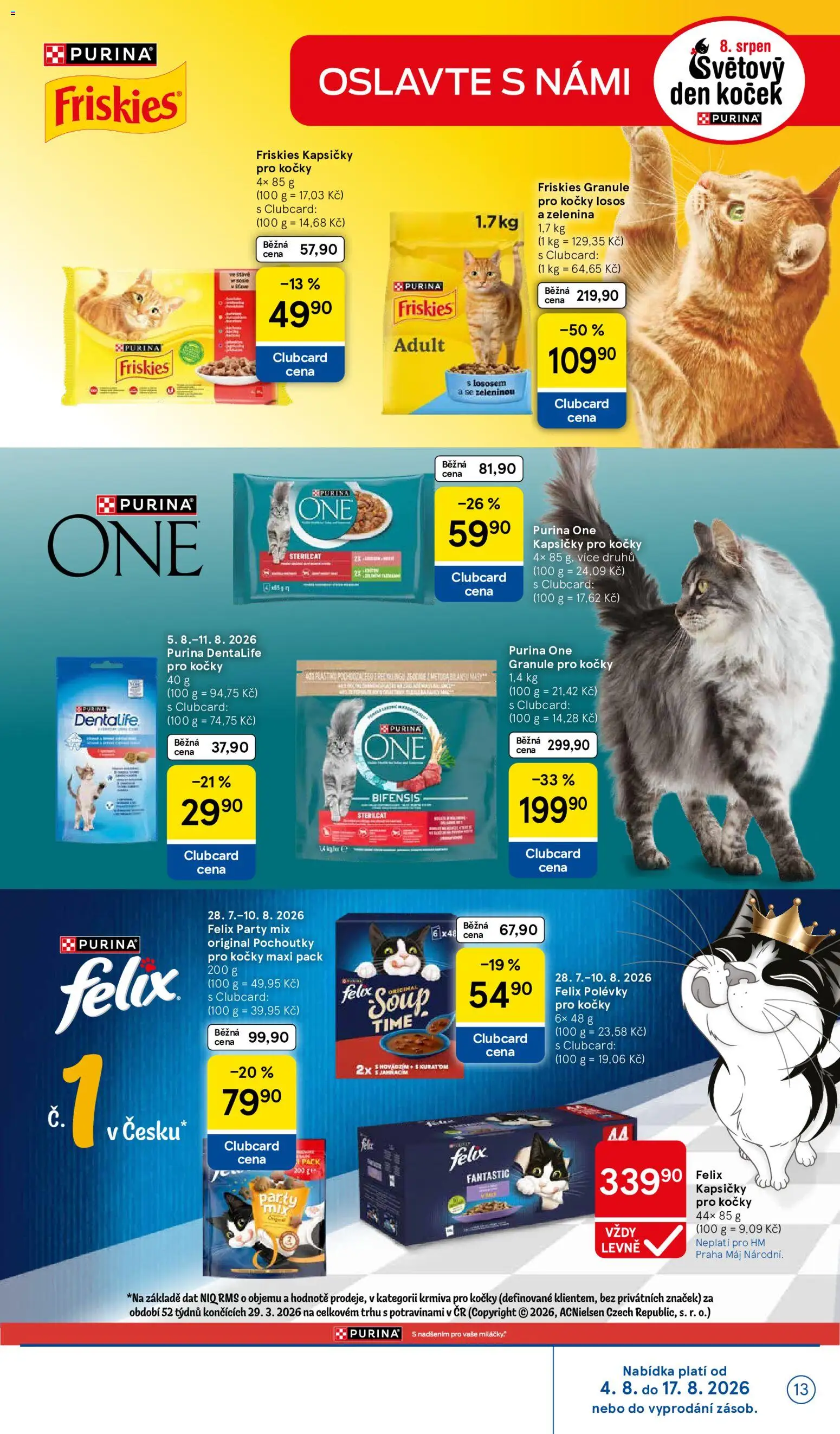 Tesco leták - Hypermarket od 05.08.2026 | Strana: 13 | Produkty: Felix, Purina, Kapsičky pro kočky, Polévky