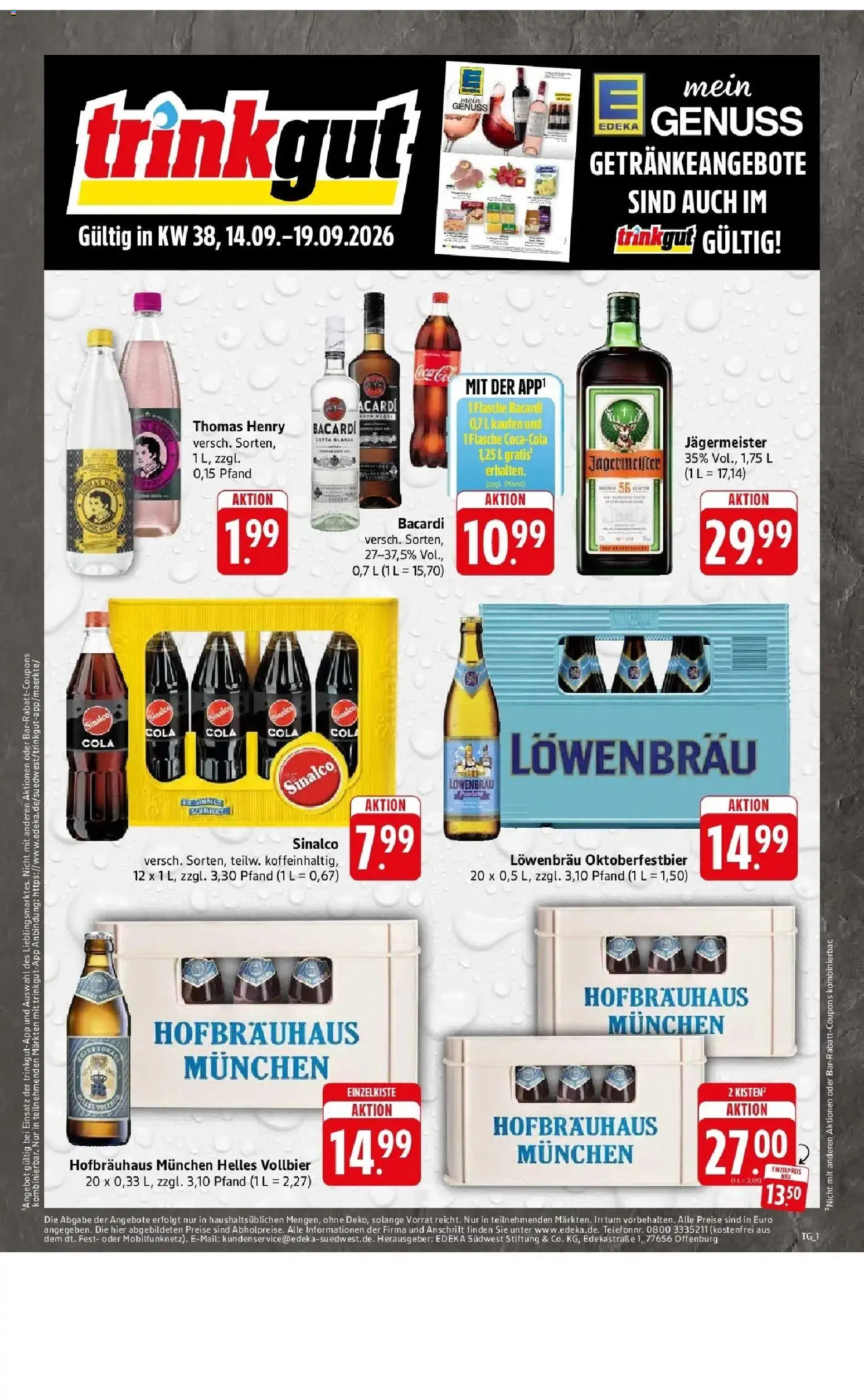 Edeka Prospekt Köngen (ab 14.09.2026) » Angebote Online | Seite: 60 | Produkte: Sinalco, Bacardi, Cola, Jägermeister