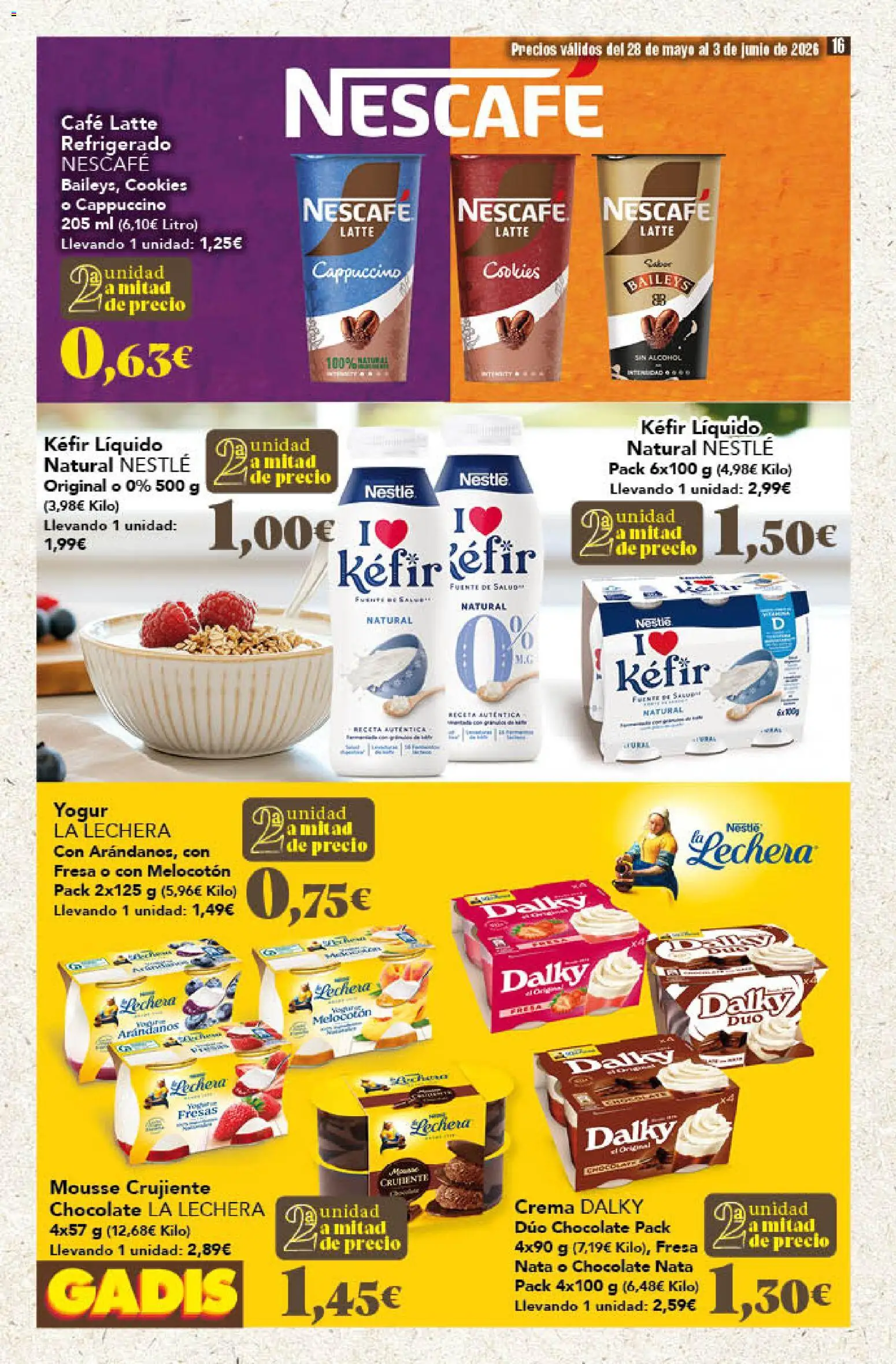 Gadis folleto │ válido desde el 28.05.2026 | Página: 16 | Productos: Yogur, Café, Fresas, Crema