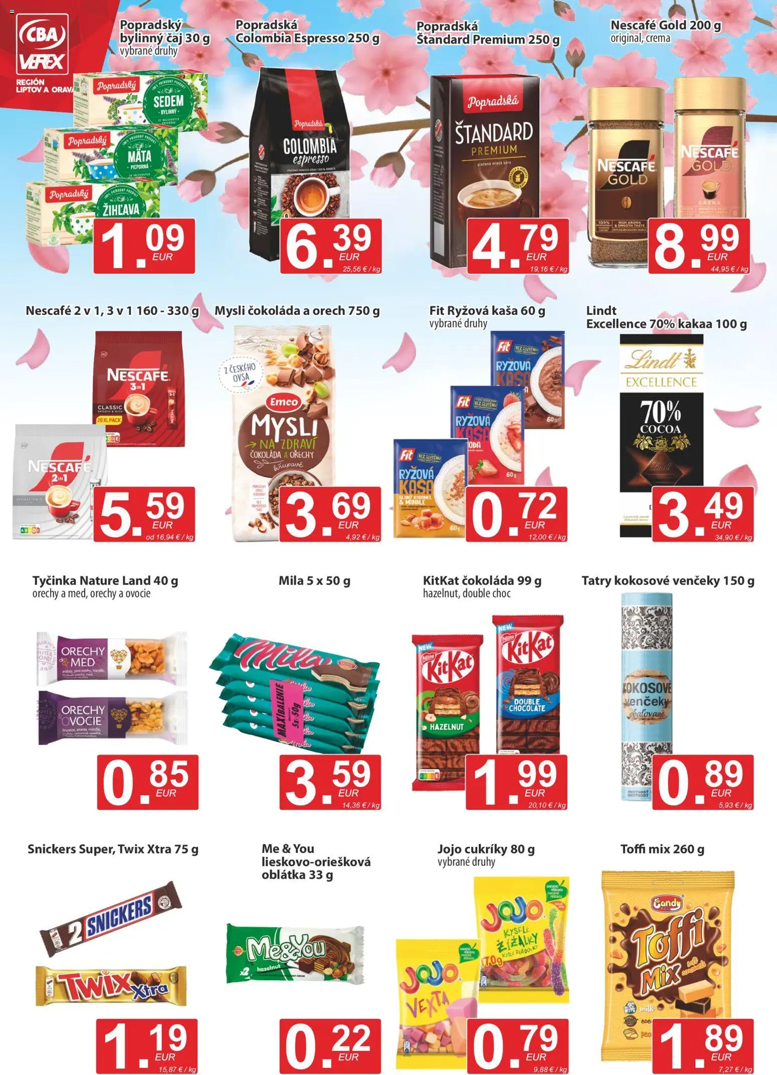 Nové CBA Verex akcie – leták je platný od 21.05.2026 | Strana: 8 | Produkty: Káva, Čokoláda, Cukríky, Nescafé Gold