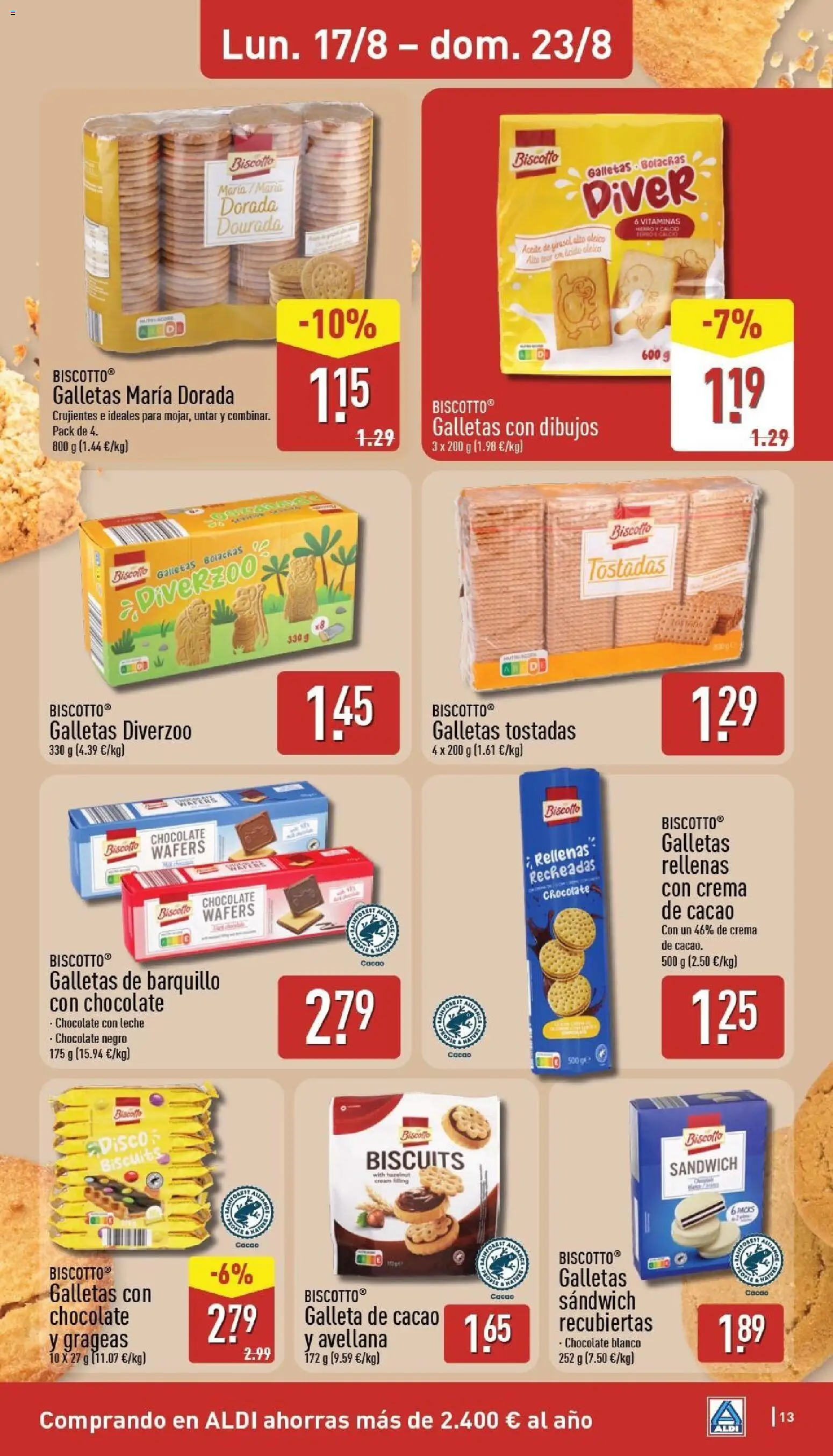 Aldi folleto Península │ válido desde el 17/08/2026 | Página: 13 | Productos: Leche, Aceite, Chocolate con leche, Galletas rellenas
