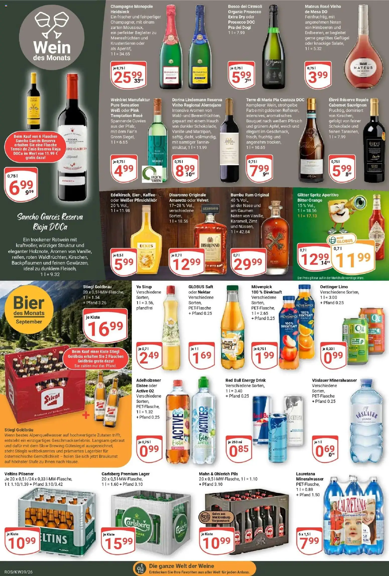 Globus Prospekt Lambrechtshagen (ab 21.09.2026) » Angebote online | Seite: 22 | Produkte: Pils, Adelholzener, Mineralwasser, Saft