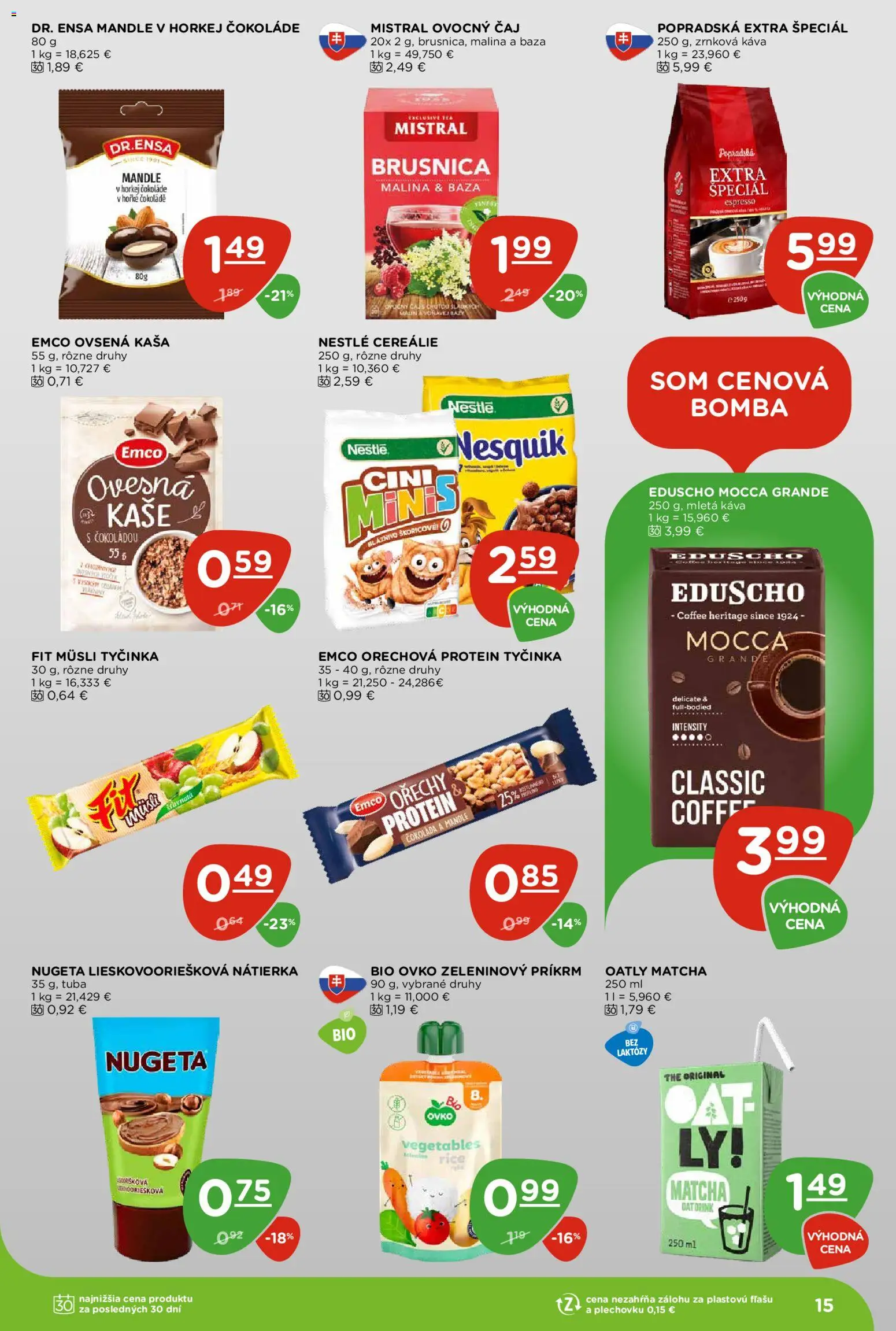Nové Terno akcie – leták je platný od 06.08.2026 | Strana: 15 | Produkty: Káva, Protein, Orechy, Nesquik