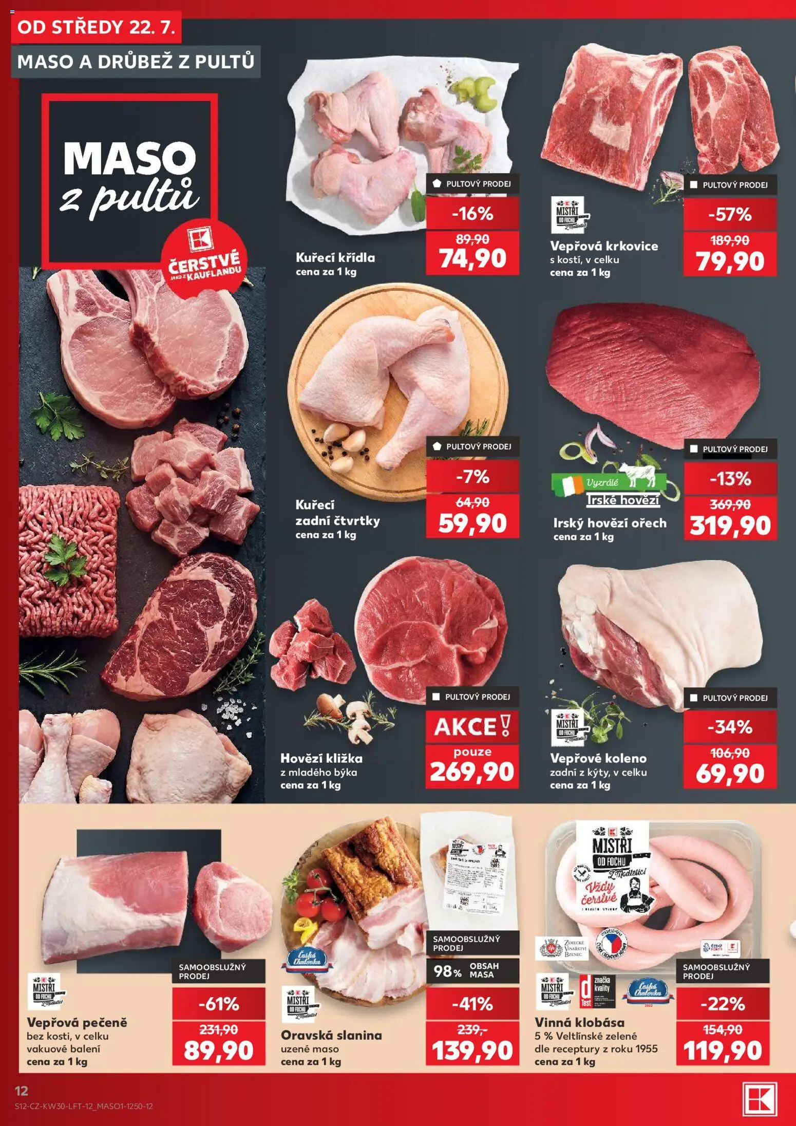 Kaufland leták - Kolín od 22.07.2026 | Strana: 12 | Produkty: Hovězí, Klobása, Kuřecí Křídla, Krkovice