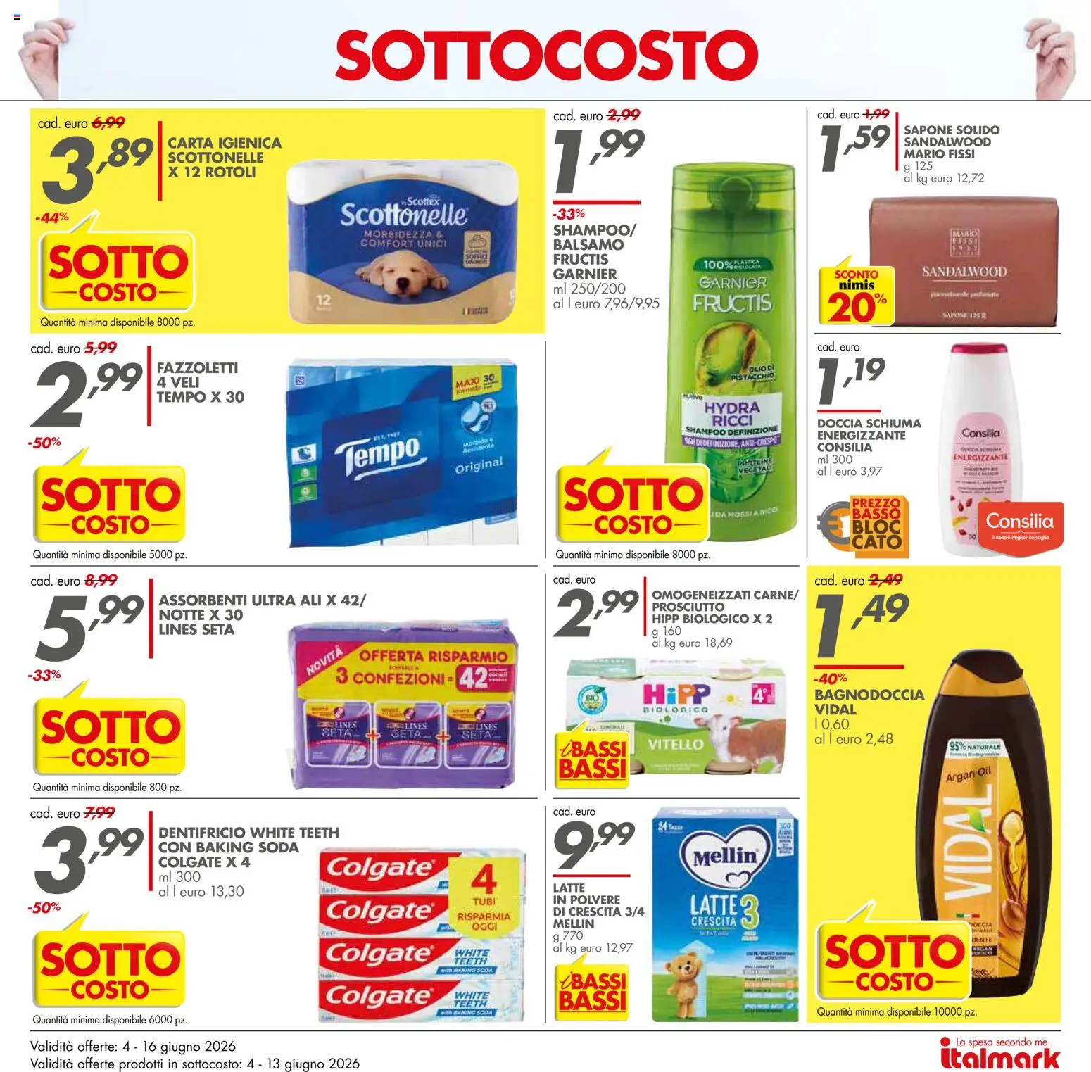 Volantino Italmark del 04.06.2026 | Pagina: 4 | Prodotti: Shampoo, Fazzoletti, Latte, Prosciutto