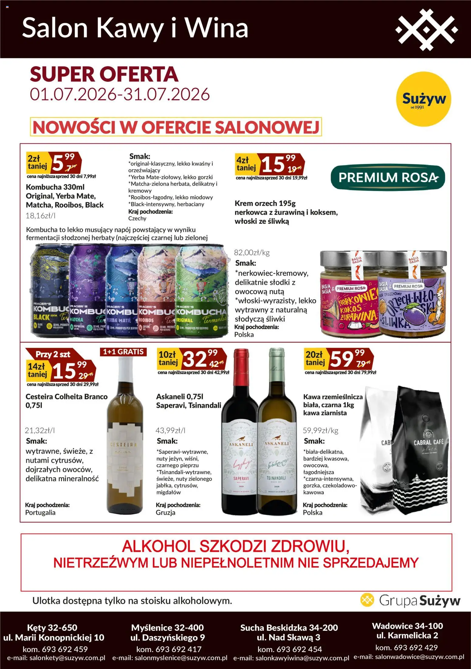 Sużyw gazetka - Salon kawy i wina od 01.07.2026 | Strona: 5 | Produkty: Kawa, Kombucha, Krem, Alkohol
