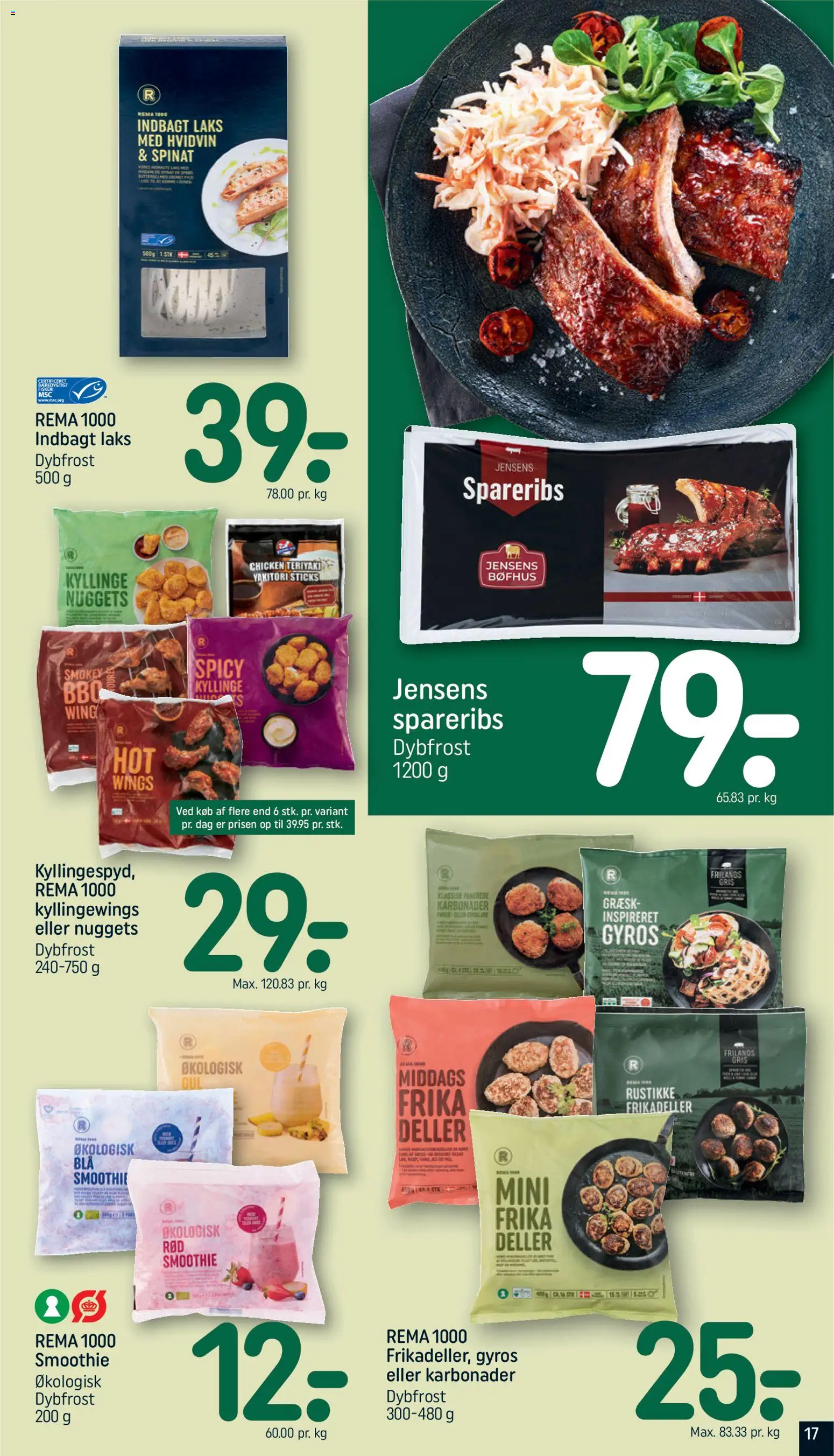 Rema 1000 tilbudsavis – gyldig fra 07.06.2026 | Side: 17 | Produkter: Spareribs, Frikadeller, Smoothie, Spinat