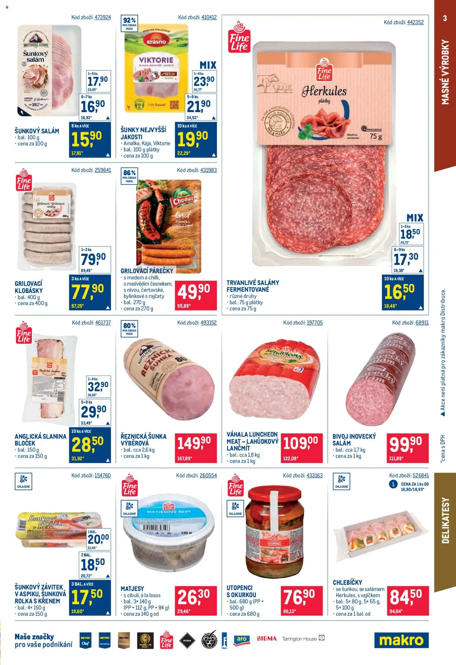 Makro leták - Maloobchod od 06.05.2026 | Strana: 3 | Produkty: Salám, Šunka, Anglická slanina, Šunkový salám