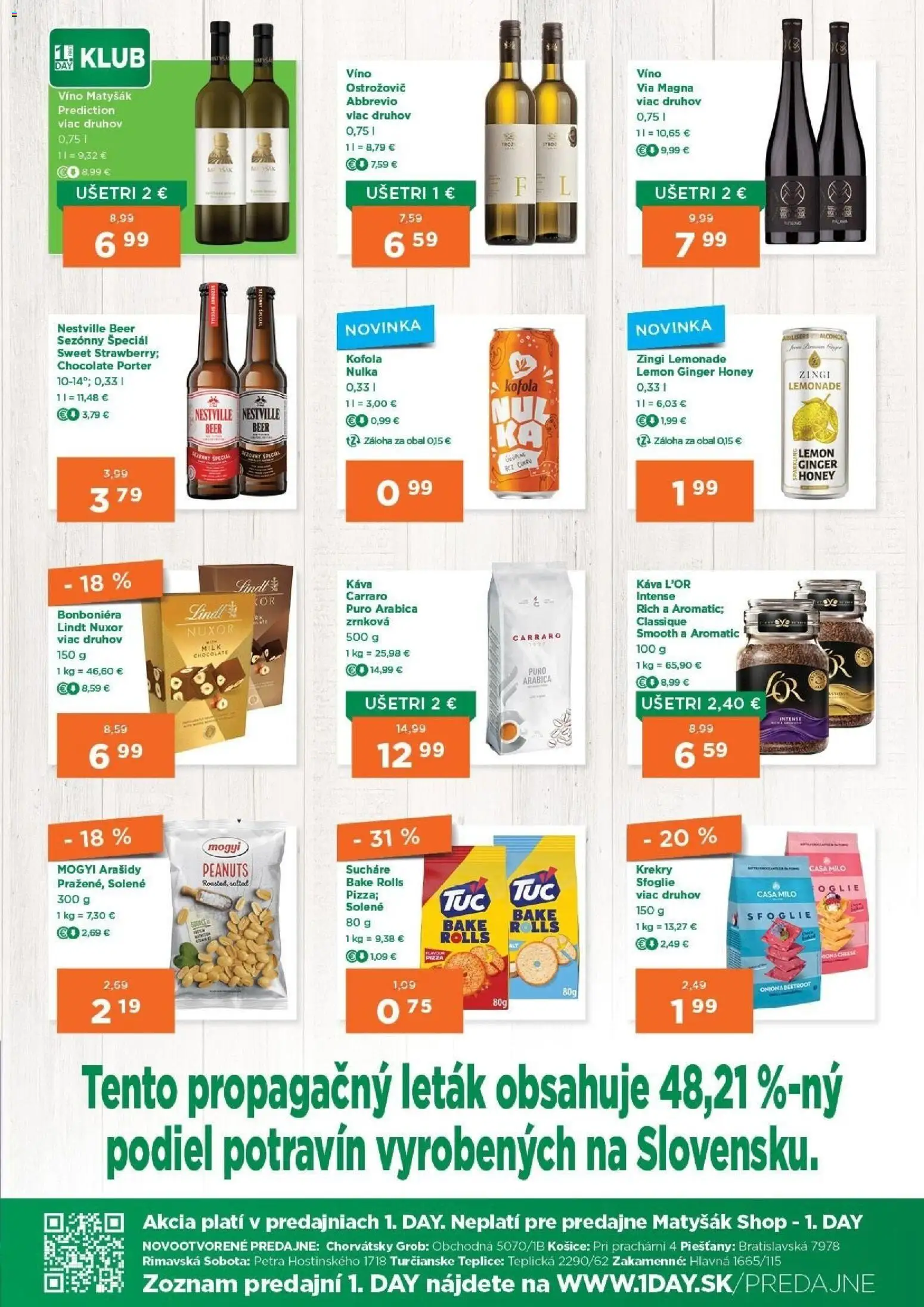 Nové 1day akcie – leták je platný od 13.08.2026 | Strana: 3 | Produkty: Víno, Lindt, Kofola, Arašidy