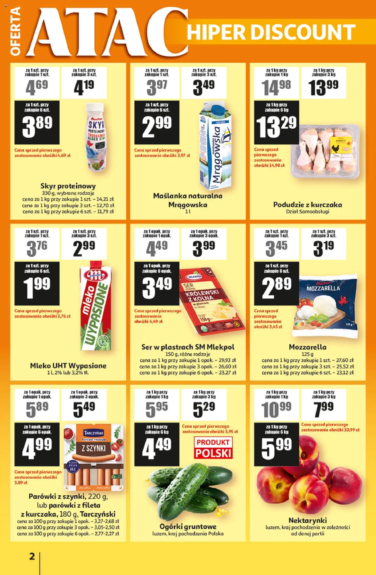 Auchan gazetka - ATAC Hiper Discount od 25.06.2026 | Strona: 2 | Produkty: Mleko wypasione, Ser, Truskawki, Ogórki