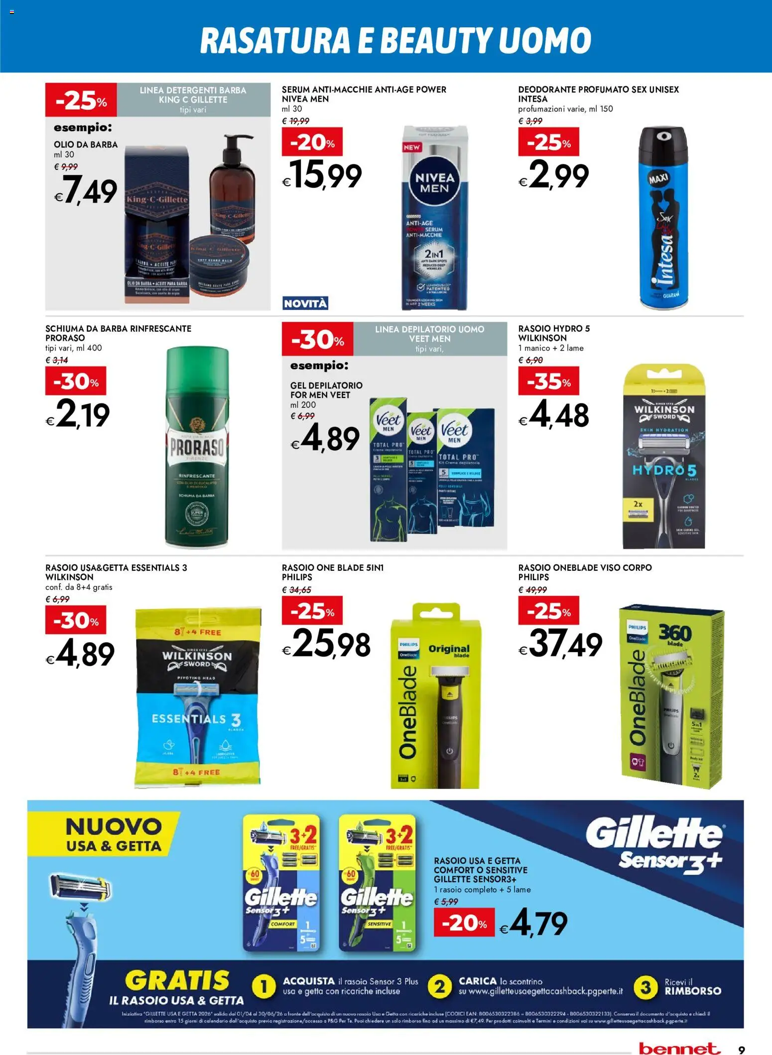 Volantino bennet del 11.06.2026 | Pagina: 9 | Prodotti: Crema, Rasoio, Deodorante, Olio
