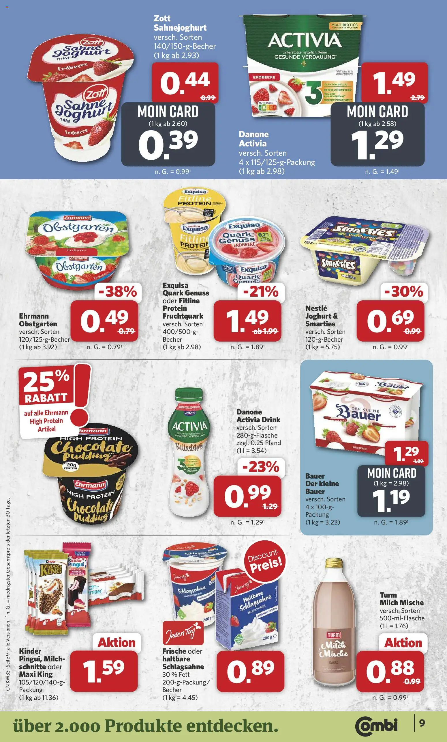 Combi Prospekt – gültig ab 10.08.2026 | Seite: 9 | Produkte: Danone activia, Quark, Joghurt, Smarties