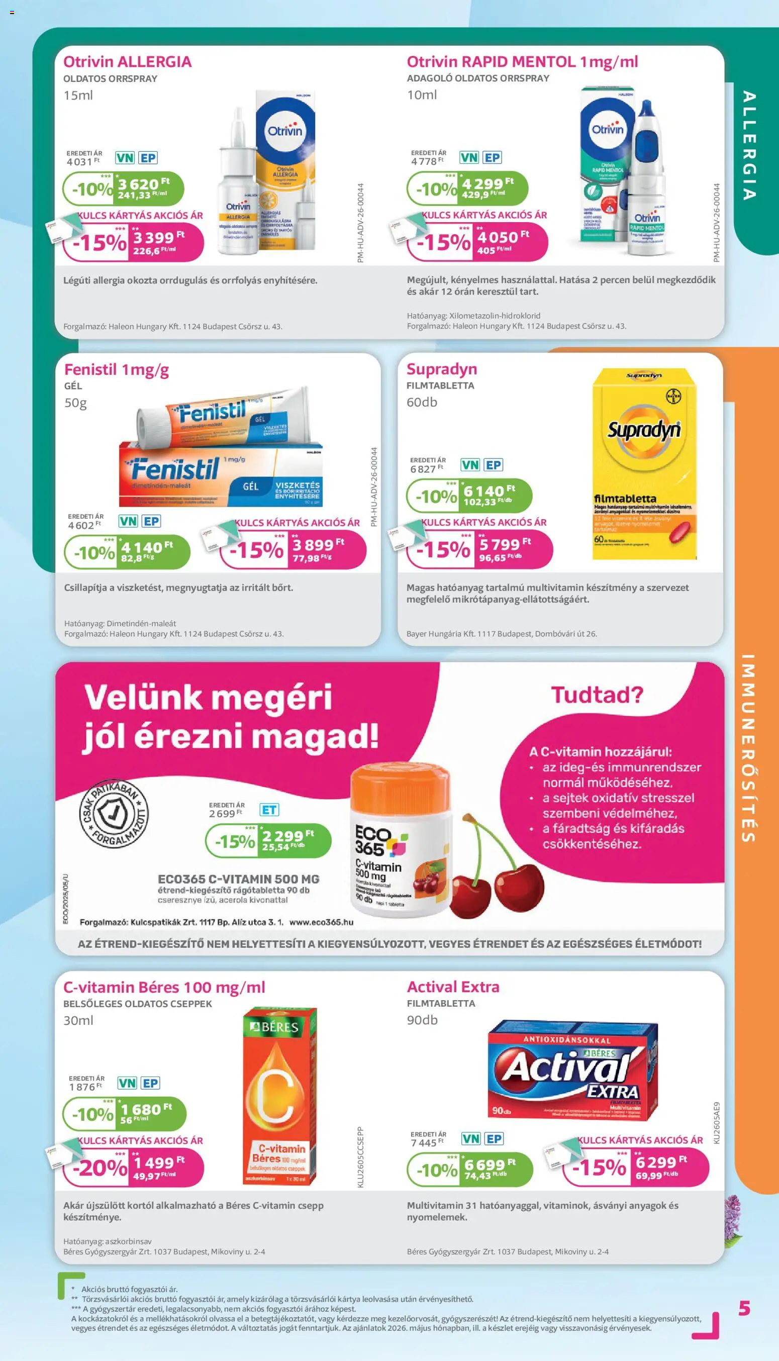 Kulcs Patika akciós ujság - amely érvényes a következő dátumtól: 01.05.2026 | Oldal: 5 | Termékek: Cseresznye, Multivitamin