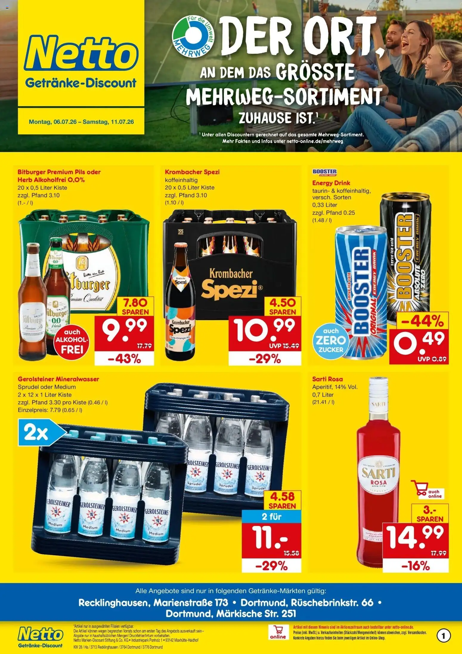 Netto Marken-Discount - Netto: Getränkeangebote – gültig ab 05.07.2026 | Seite: 1 | Produkte: Bitburger, Energy, Pils, Mineralwasser