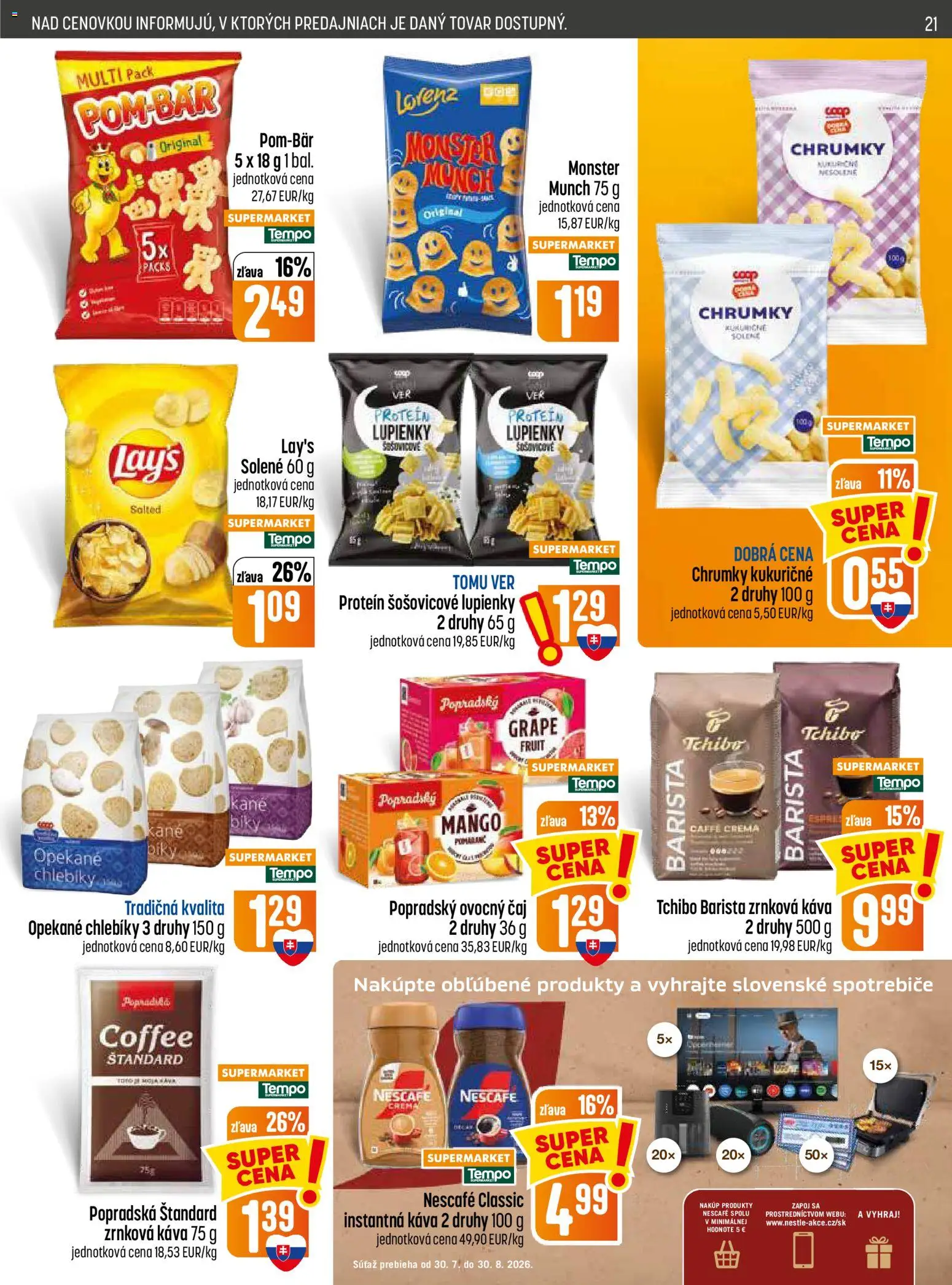 Nové COOP Jednota akcie – leták je platný od 30.07.2026 | Strana: 21 | Produkty: Káva, Mango, Nescafé Classic, Zrnková káva