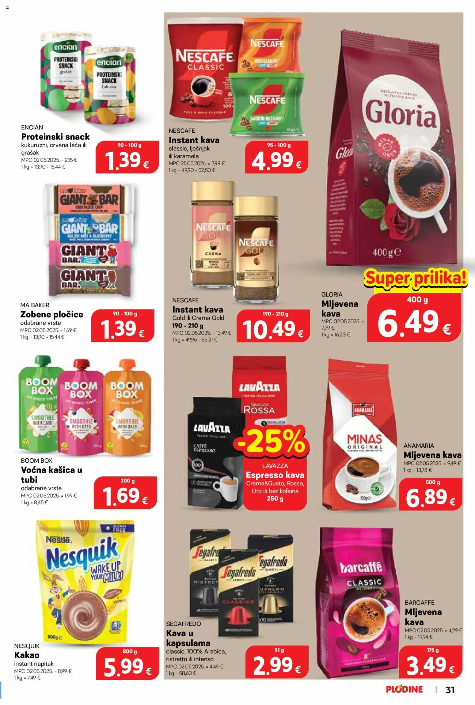 Plodine katalog | vrijedi od 06.08.2026 | Stranica: 31 | Proizvodi: Pločice, Lješnjak, Nesquik, Smoothie