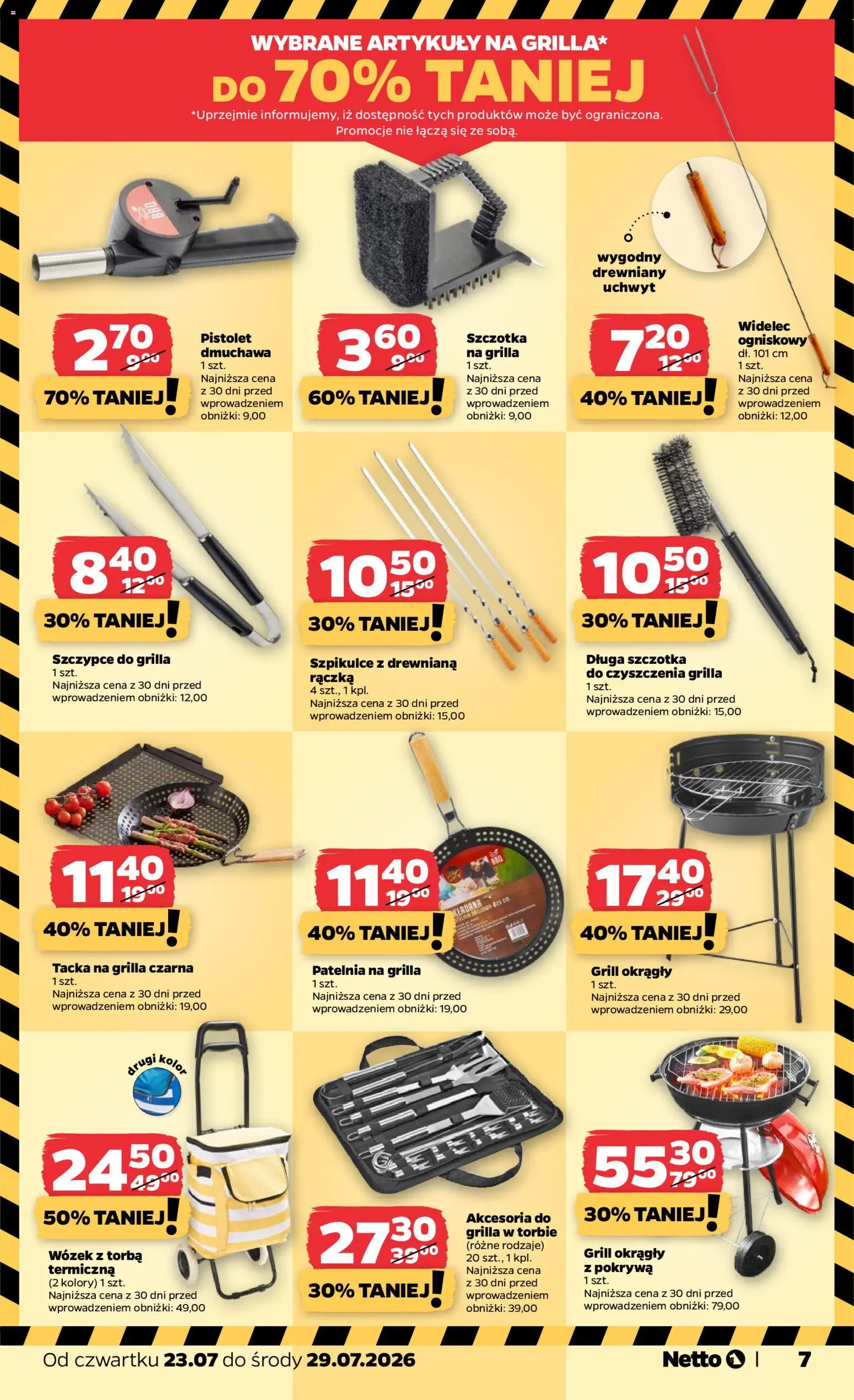 Netto gazetka od czwartku NonFood od 23.07.2026 | Strona: 7 | Produkty: Torba, Grill, Szczotka, Patelnia