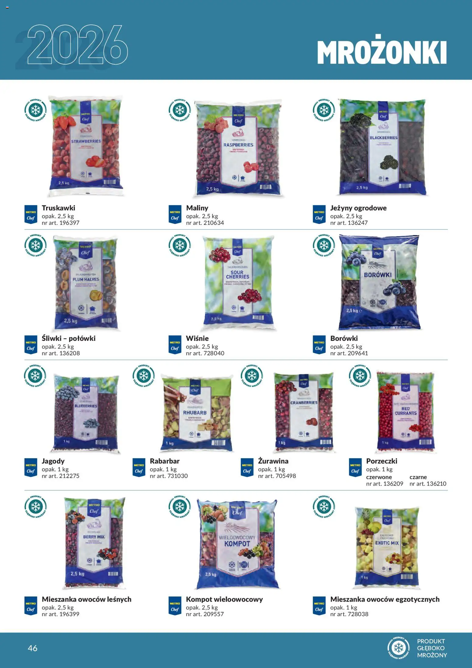 Makro gazetka - Produktów marek własnych dla profesjonalnej Gastronomii od 01.03.2026 | Strona: 46 | Produkty: Wiśnie, Jeżyny, Żurawina, Truskawki