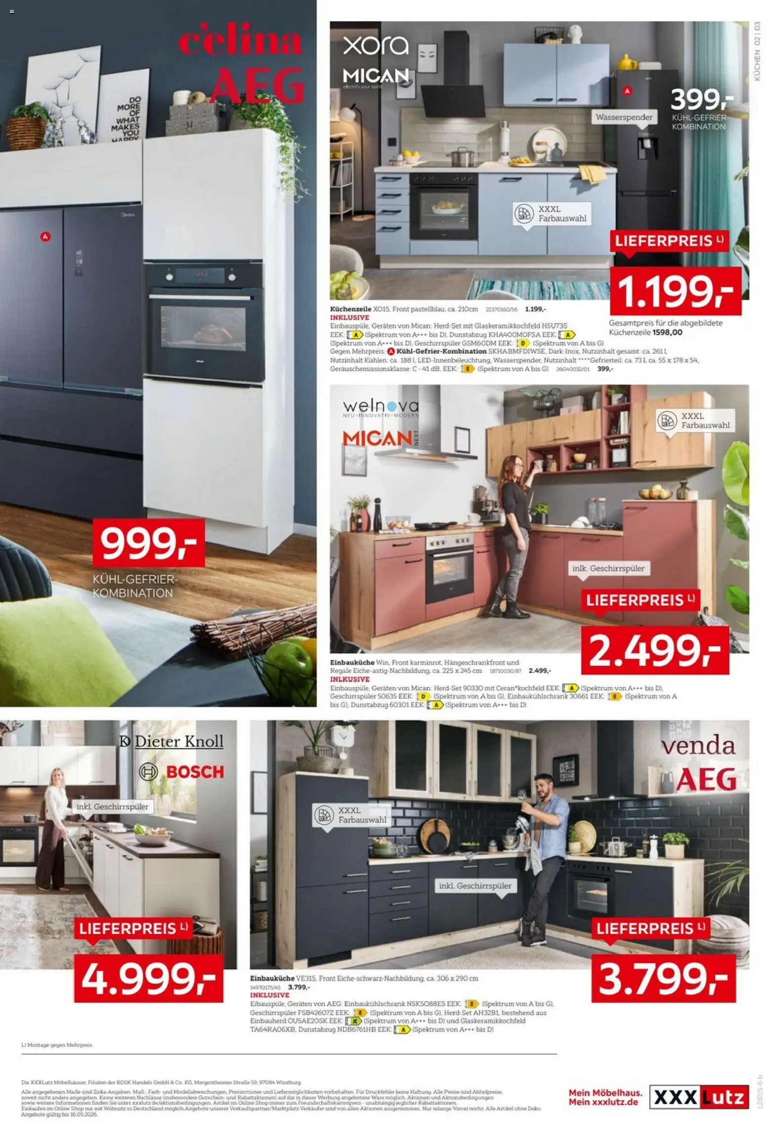 XXXLutz Nr. 1 bei Küchen – gültig ab 02.05.2026 | Seite: 3 | Produkte: Einbauküche, Küchenzeile, Kühlgefrierkombination, Kuchen