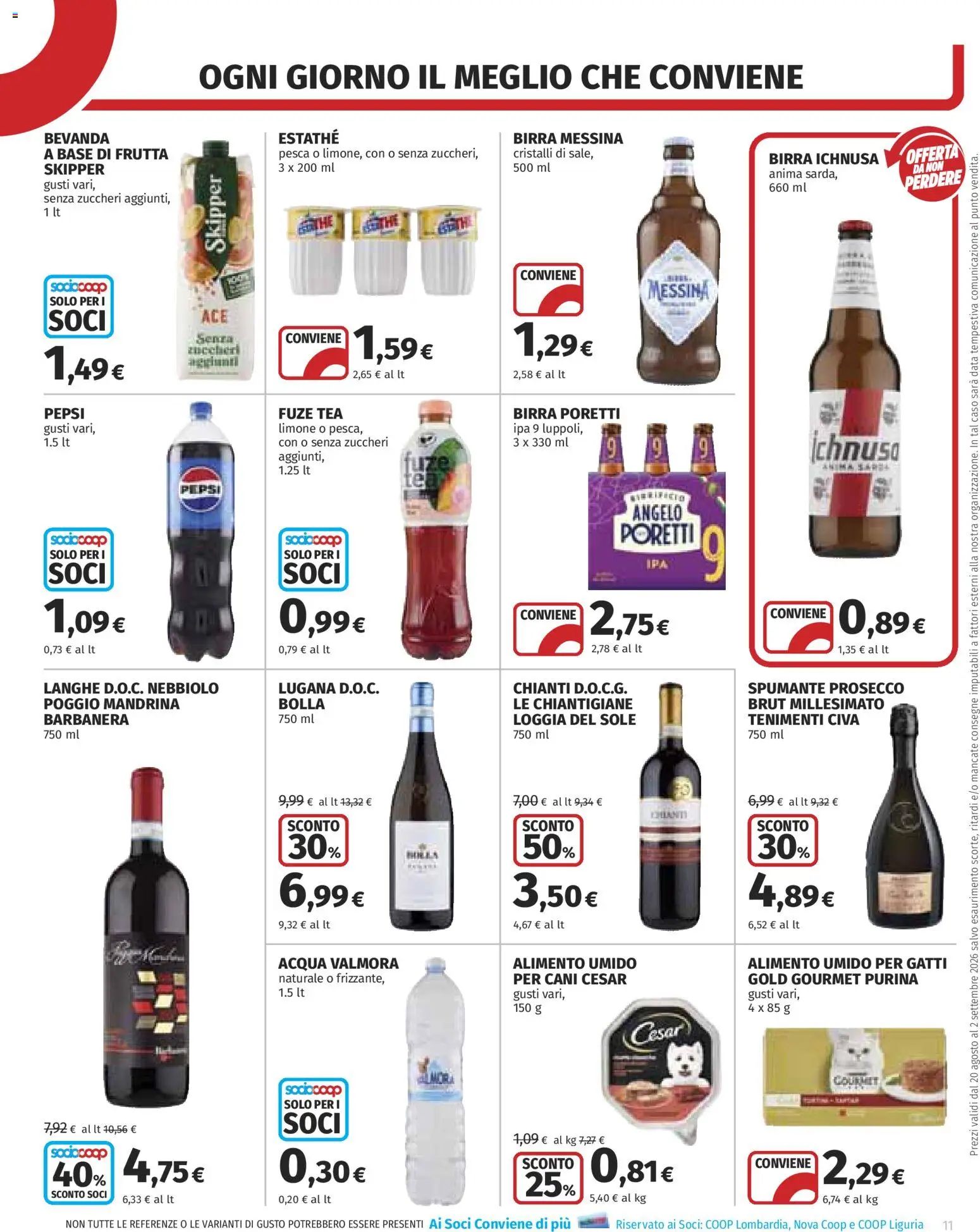 Volantino COOP del 20/08/2026 | Pagina: 11 | Prodotti: Acqua, Data, Spumante, Birra messina