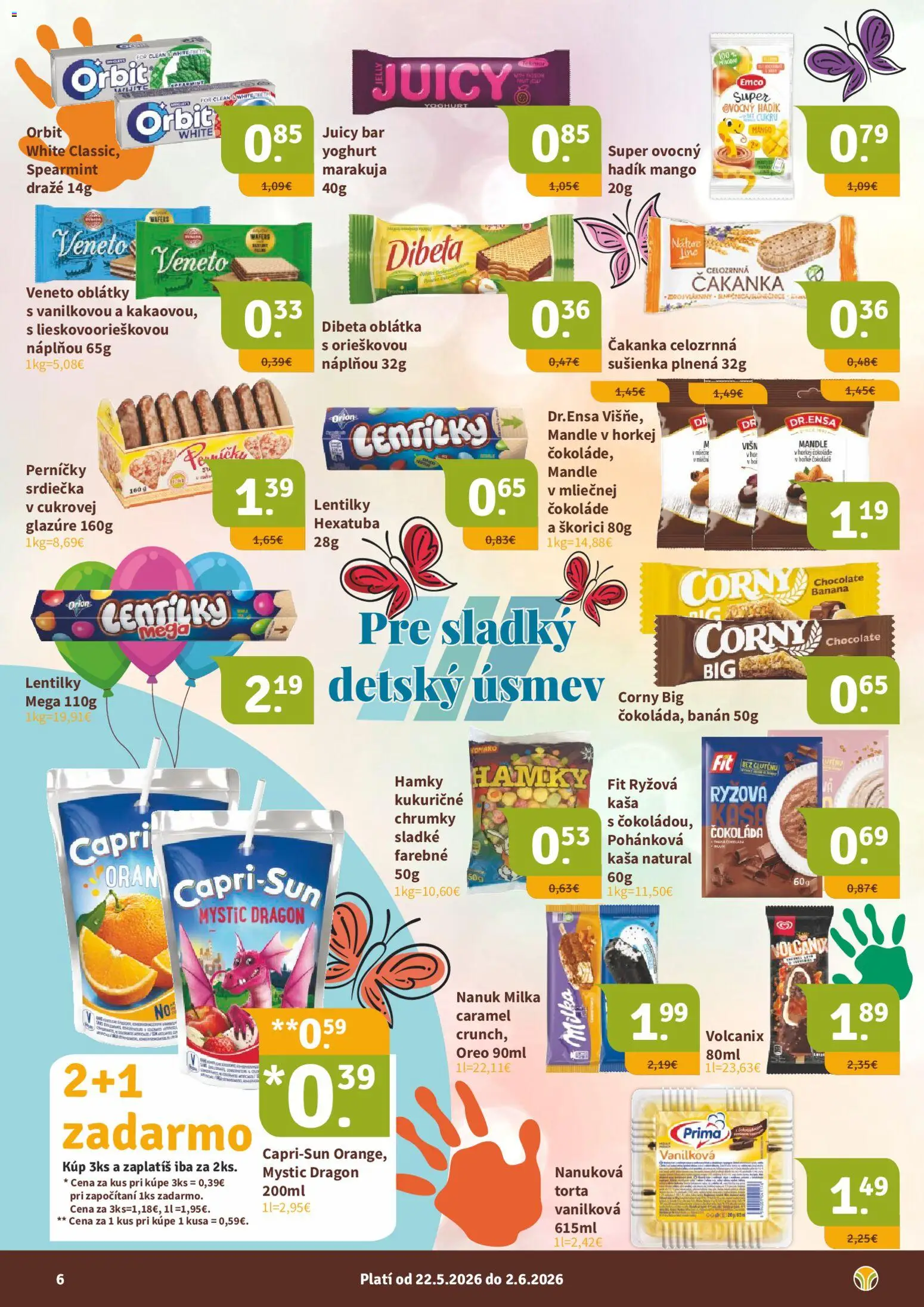 Nové Nitrazdroj akcie – leták je platný od 22.05.2026 | Strana: 6 | Produkty: Nanuk, Torta, Milka, Mango