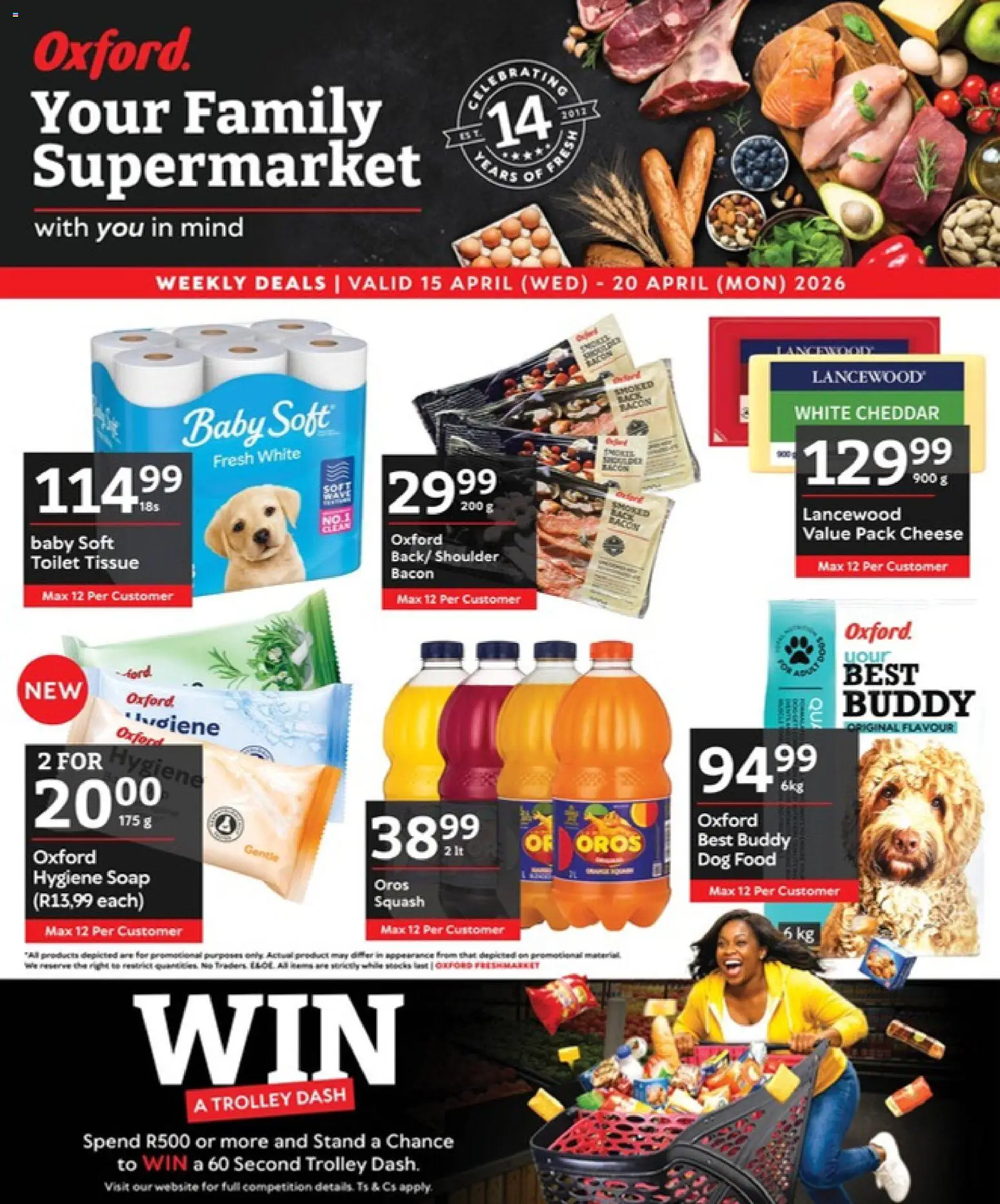New Oxford Freshmarket catalogue – valid from 15.04.2026 | Page: 1 | Products: Toilet, Cheese, Dog food, Bacon
